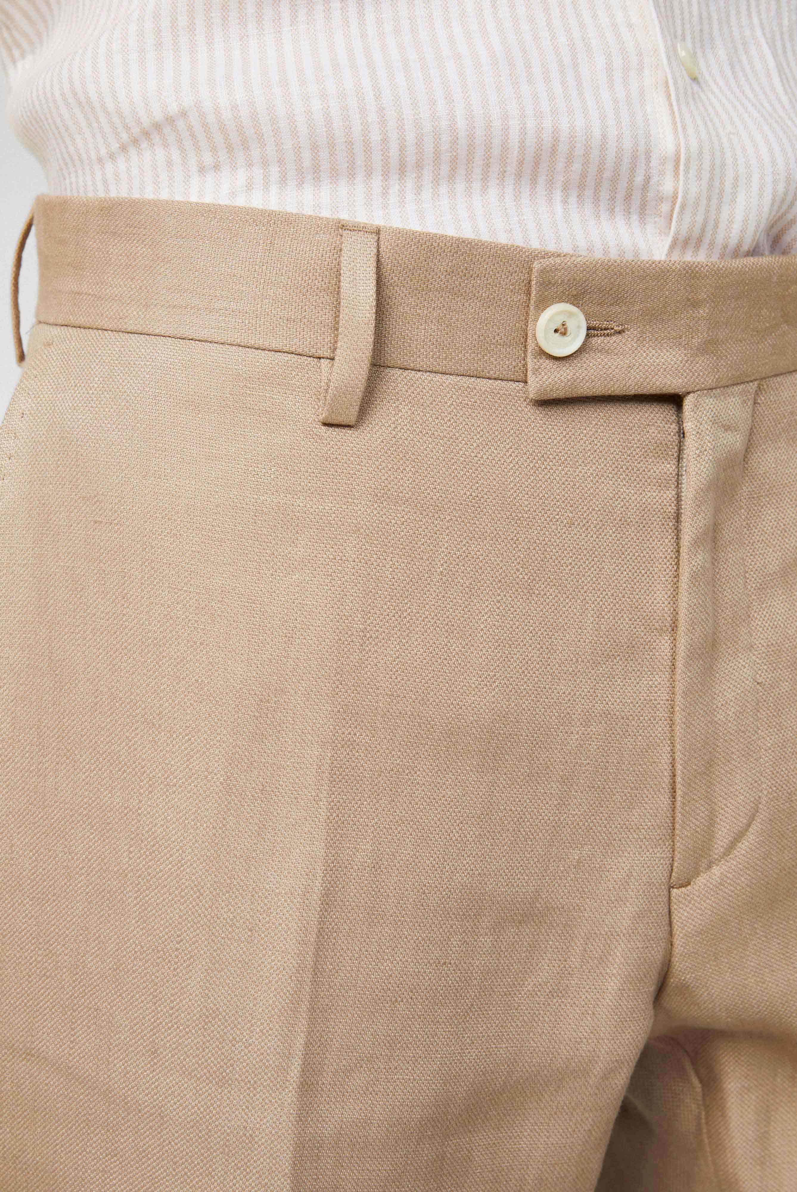 Slim-Fit-Hose aus Strukturiertem Leinen Beige