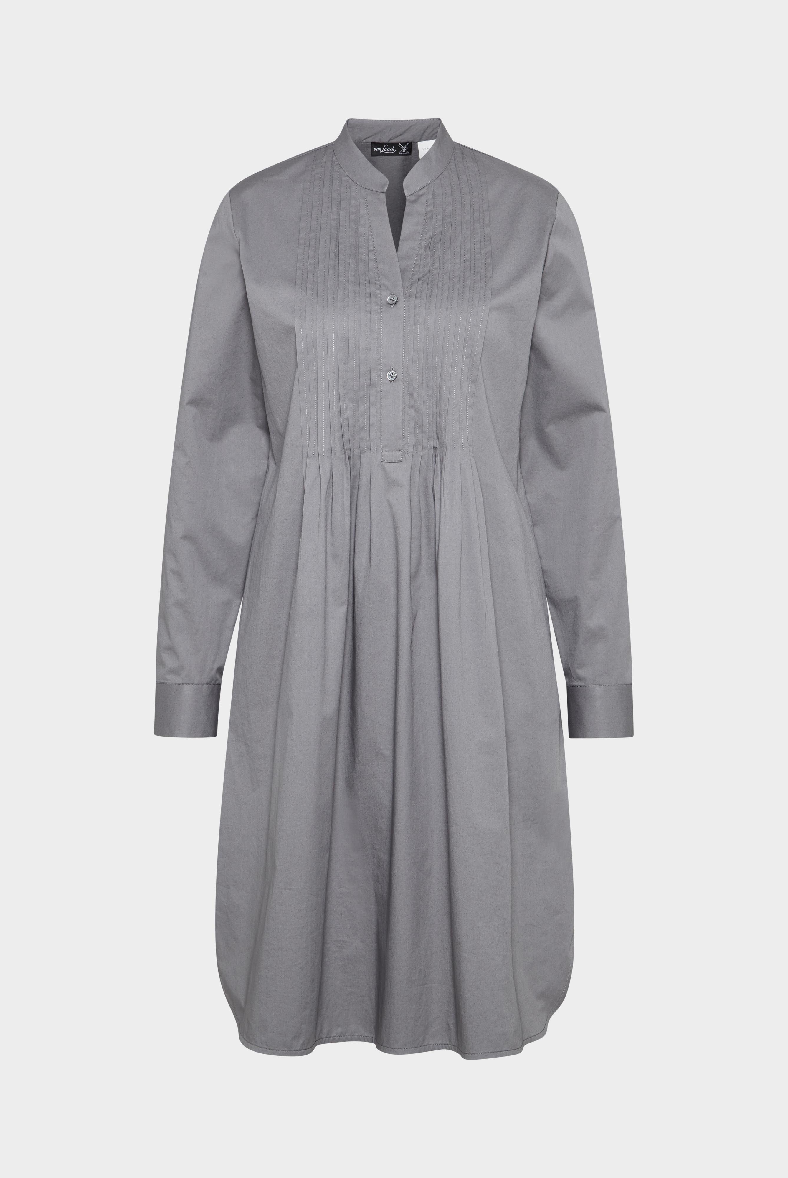 Knielanges Kleid mit Stehkragen und Raffdetails