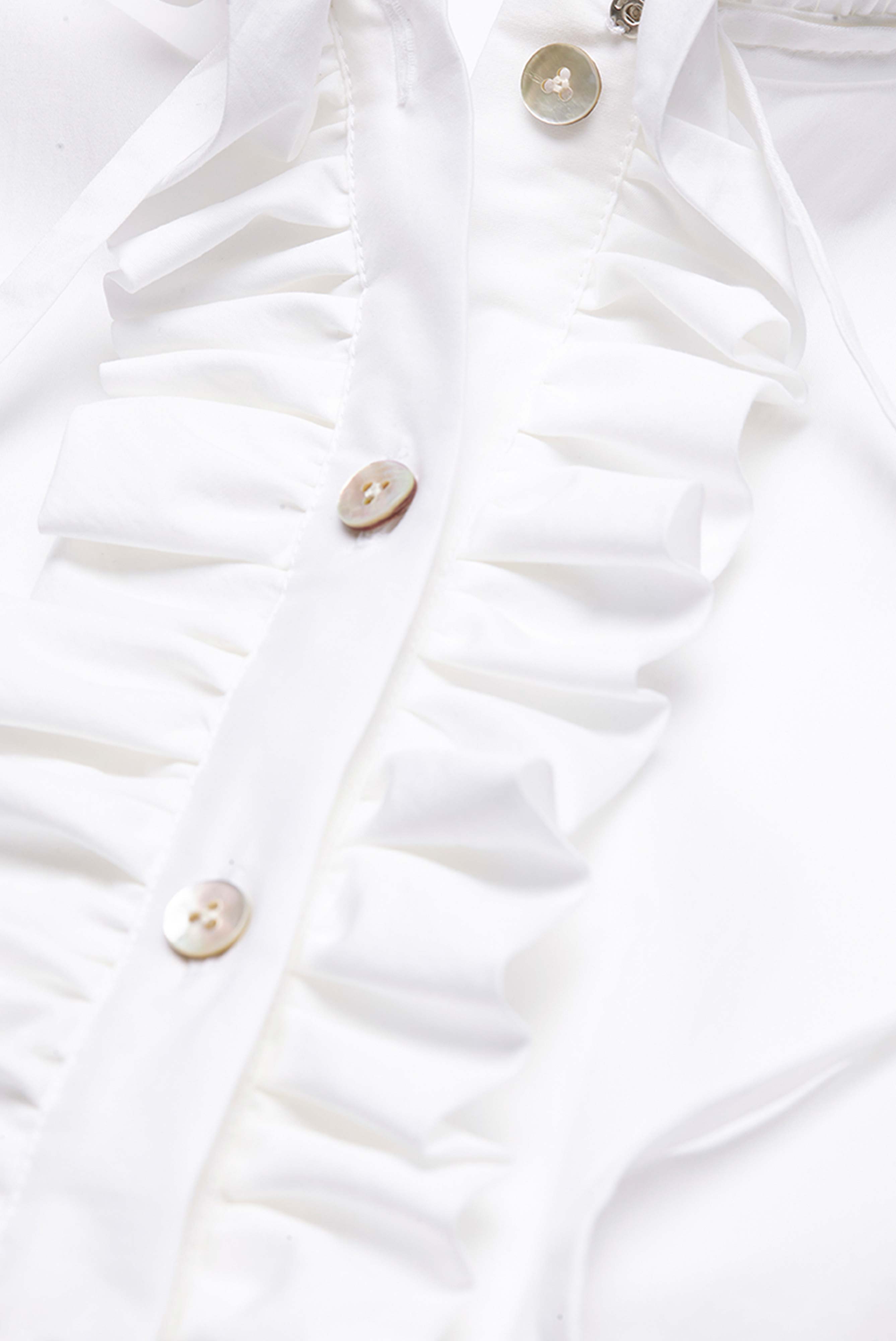 Ärmellose Bluse mit Rüschenknopfleiste Weiß