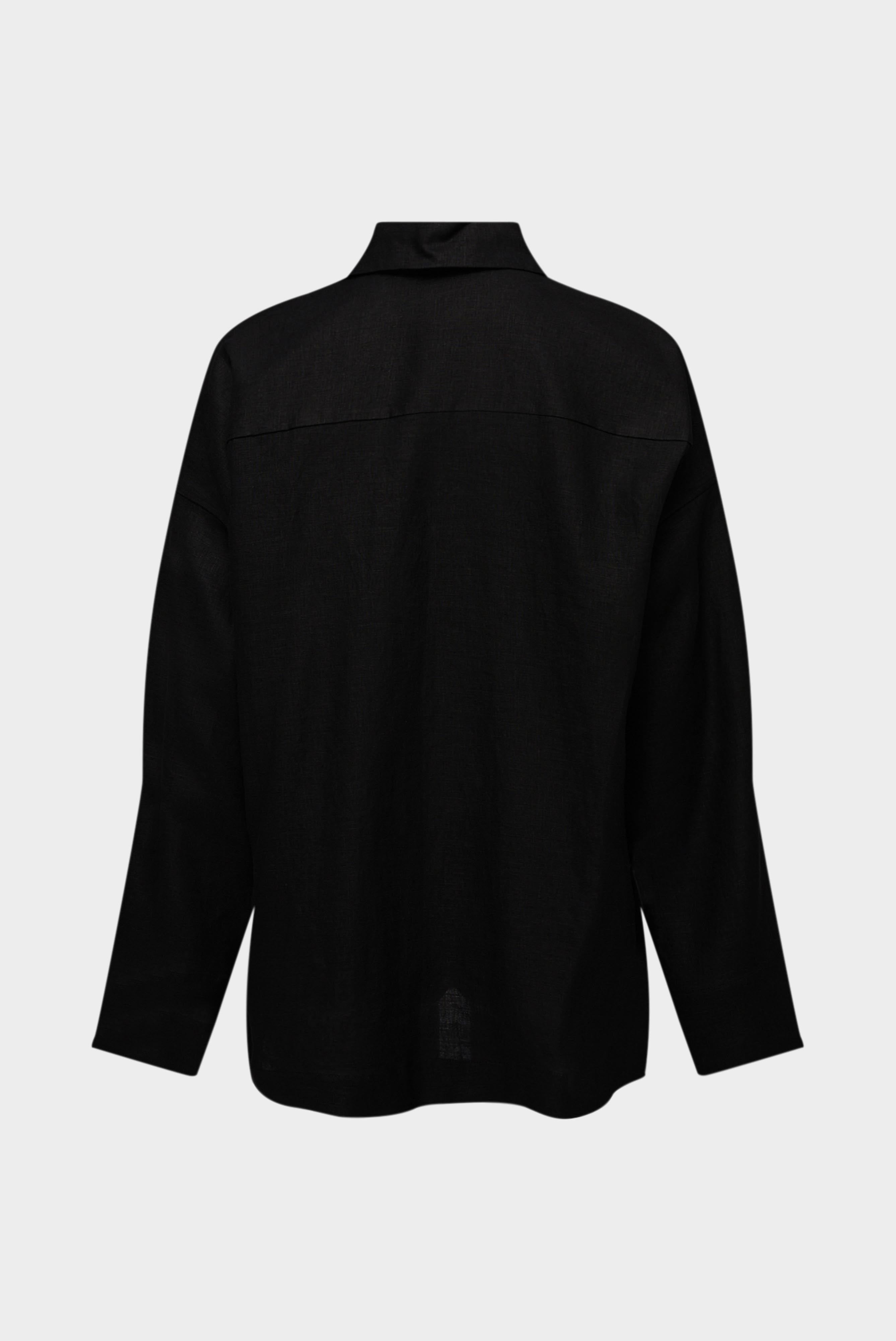 Oversize Bluse mit Hemdblusenkragen und V-Ausschnitt Schwarz
