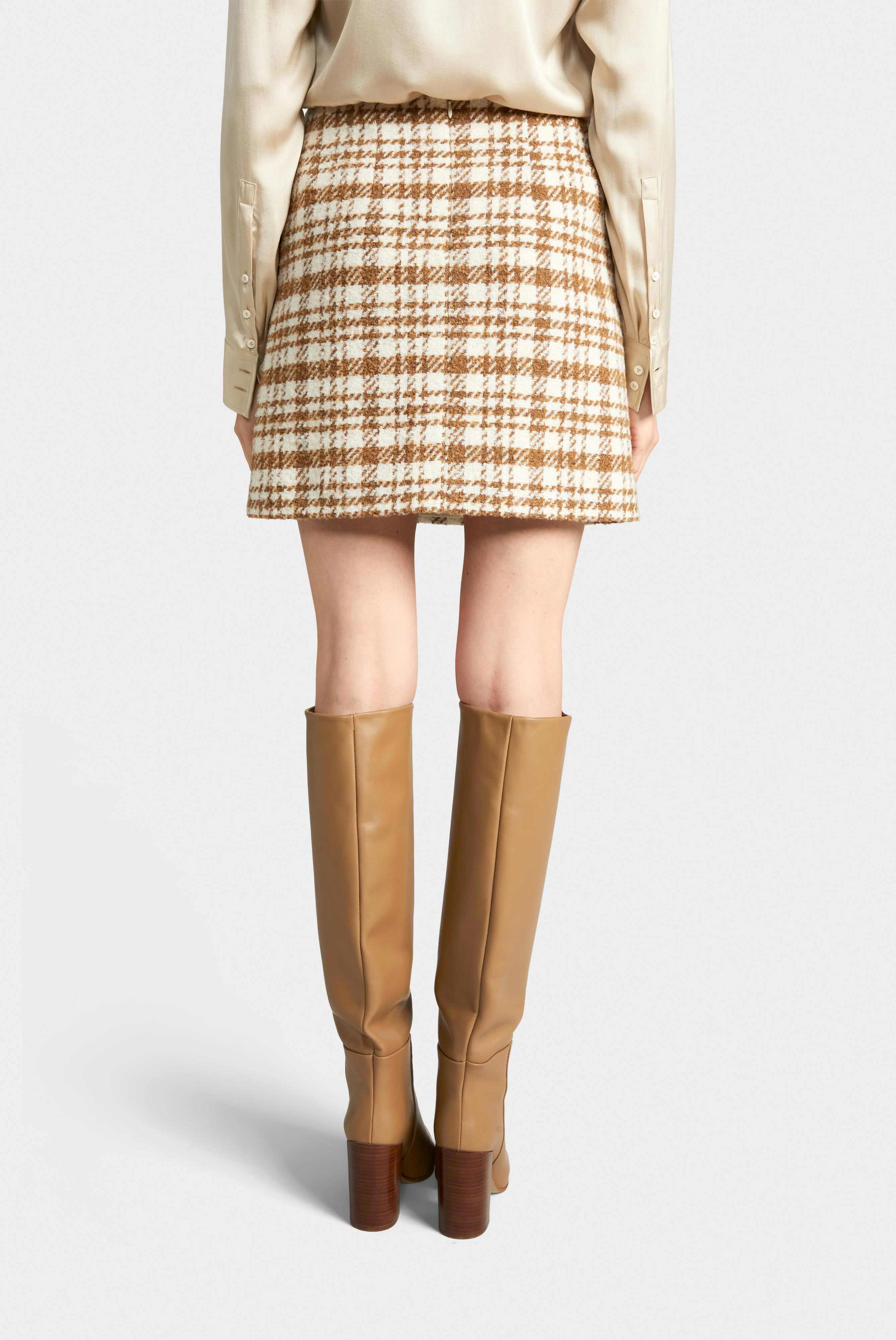 Rock aus aus Woll-Boucle Braun/Weiß Kariert