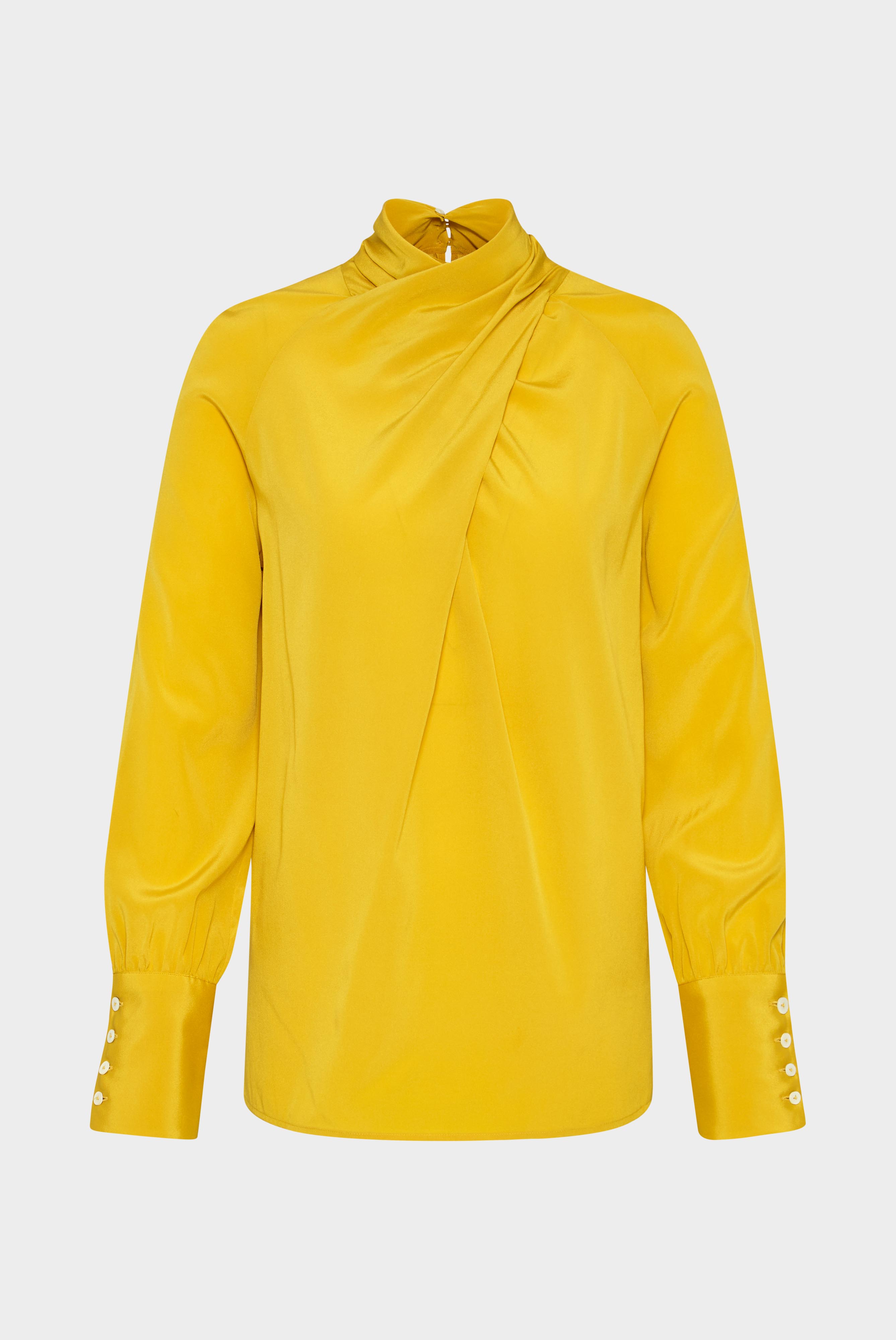 Bluse mit drapiertem Kragen Gelb