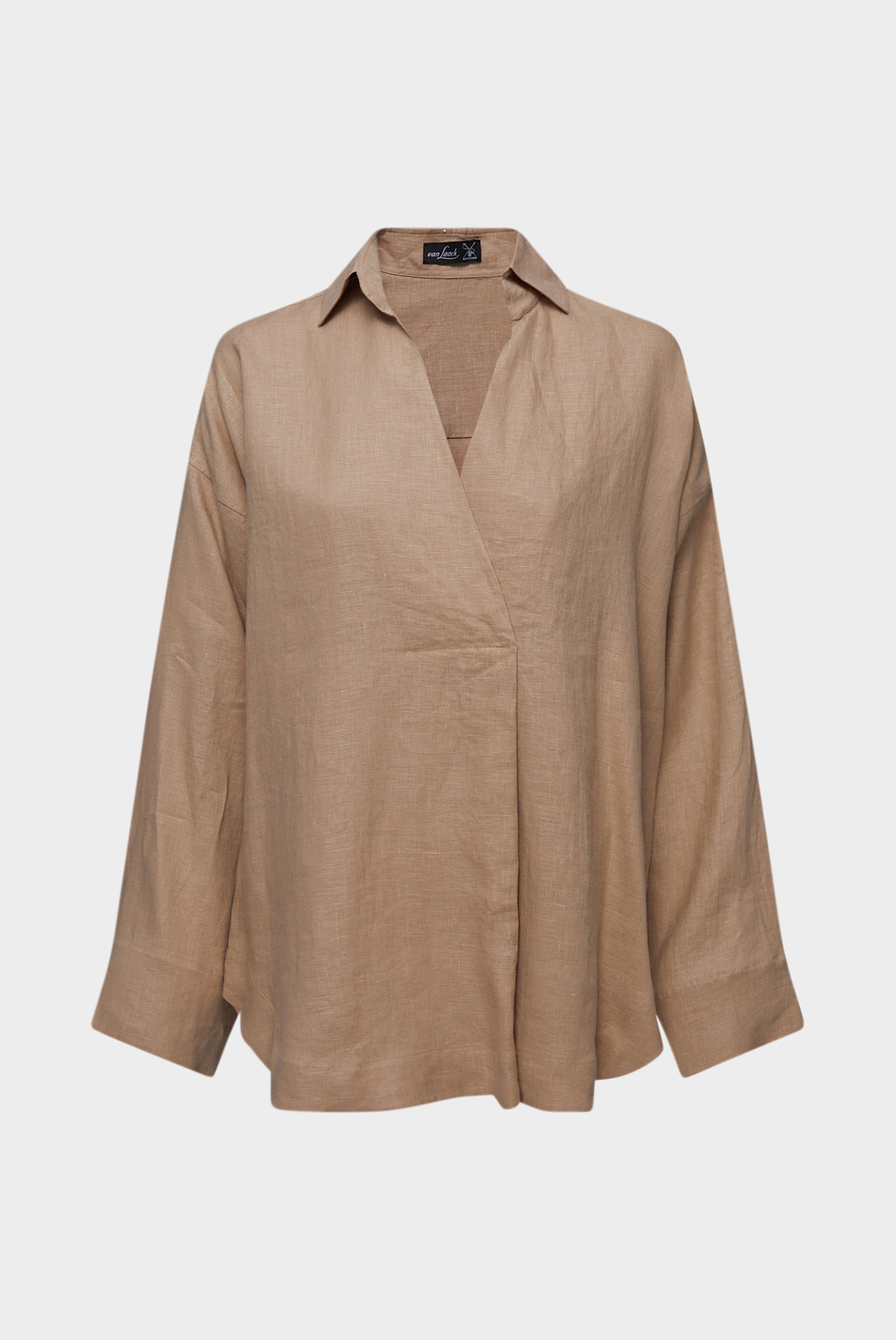Oversize Bluse mit Hemdblusenkragen und V-Ausschnitt