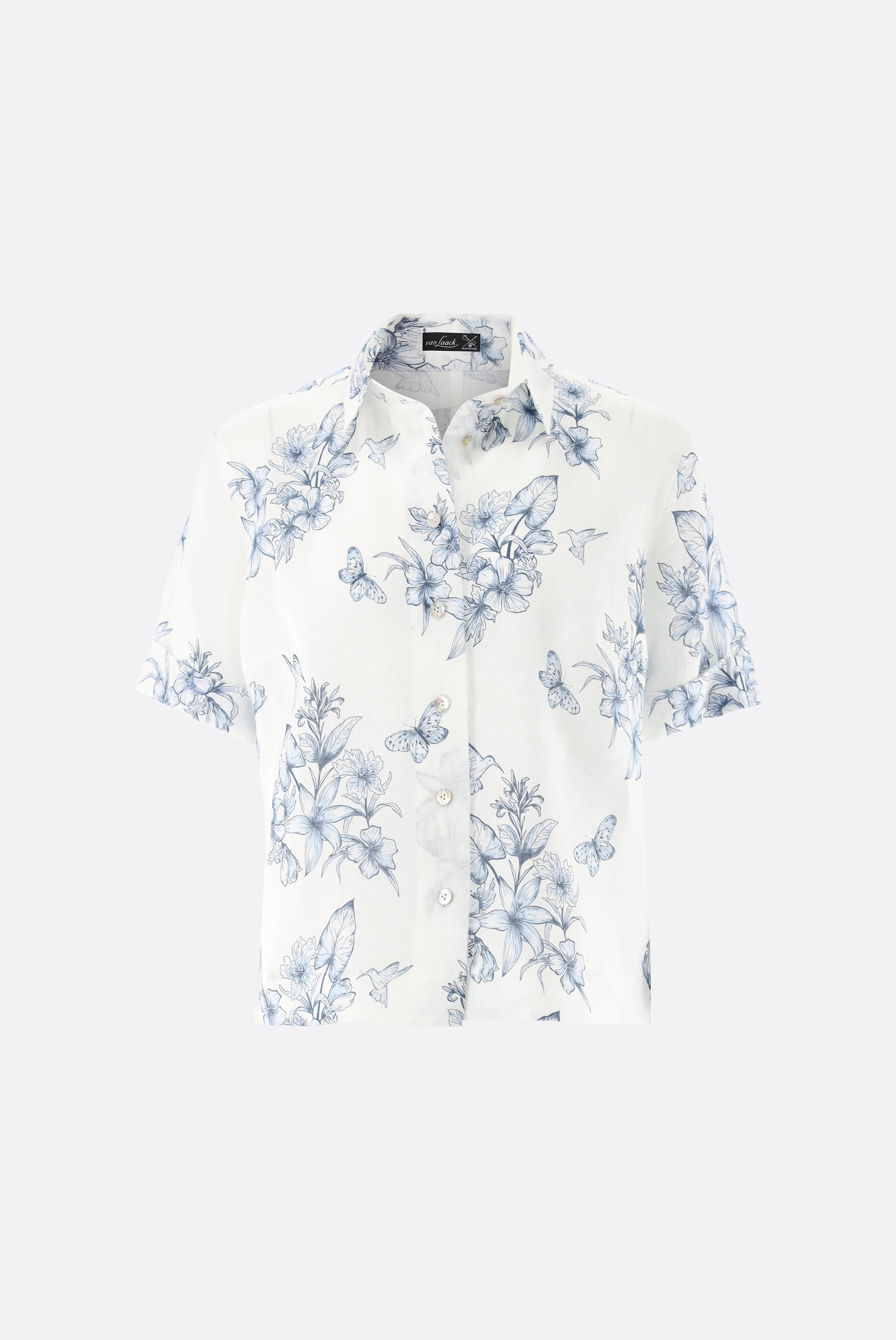 Van Laack-Kurzarm Hemdbluse aus Leinen mit Floralem Druck-Hemden & Blusen-Black-Deal-Outlet-by-ARCHIVIST