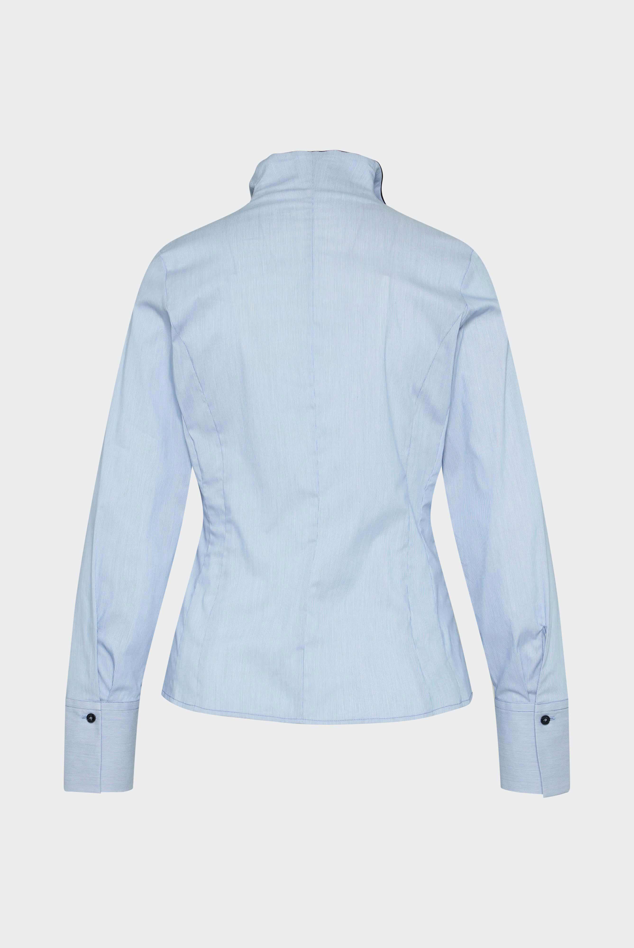 Poplin stand-up collar blouse with elastane, blue