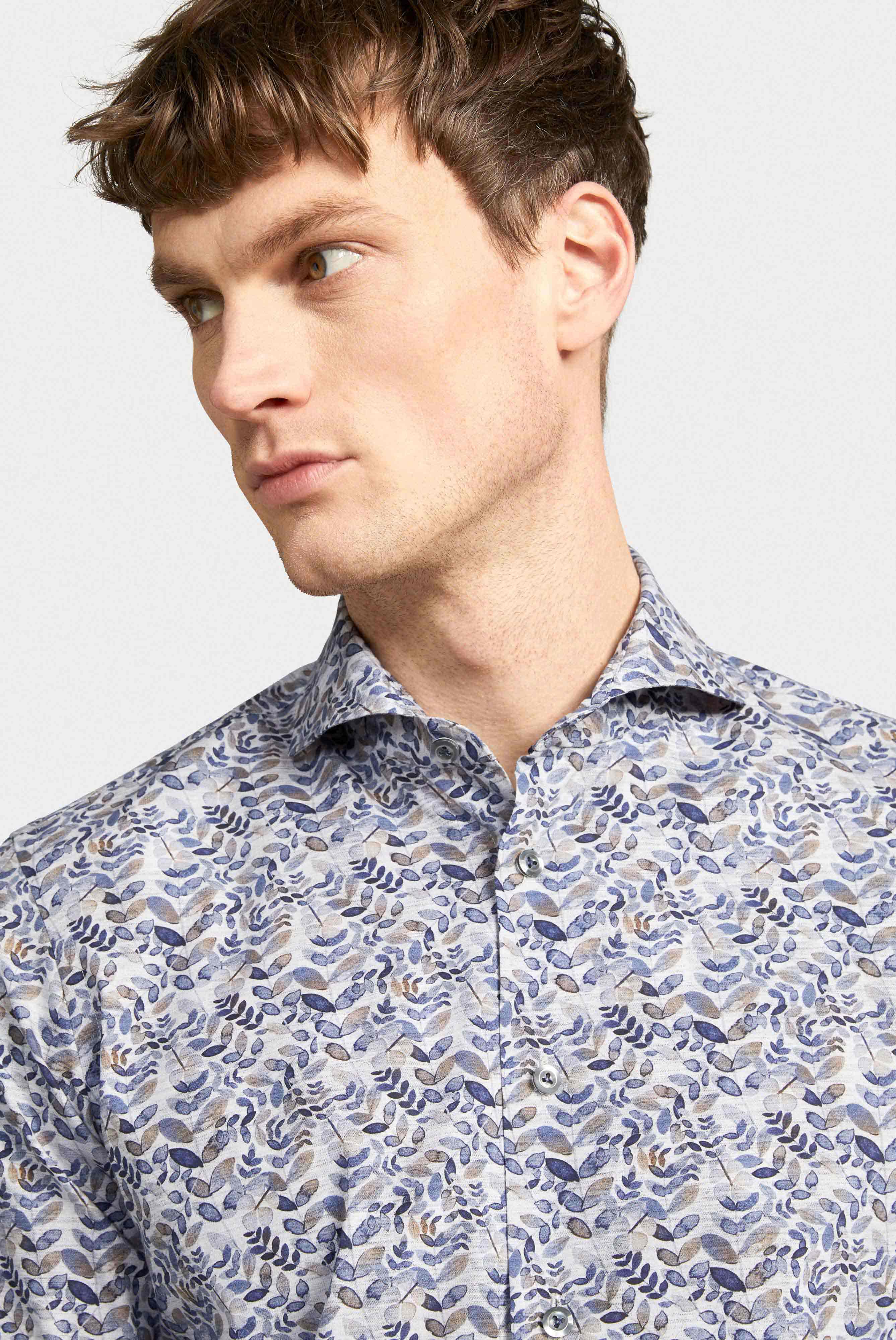 Hemd mit Blumen Print Tailor Fit Grau/Blau