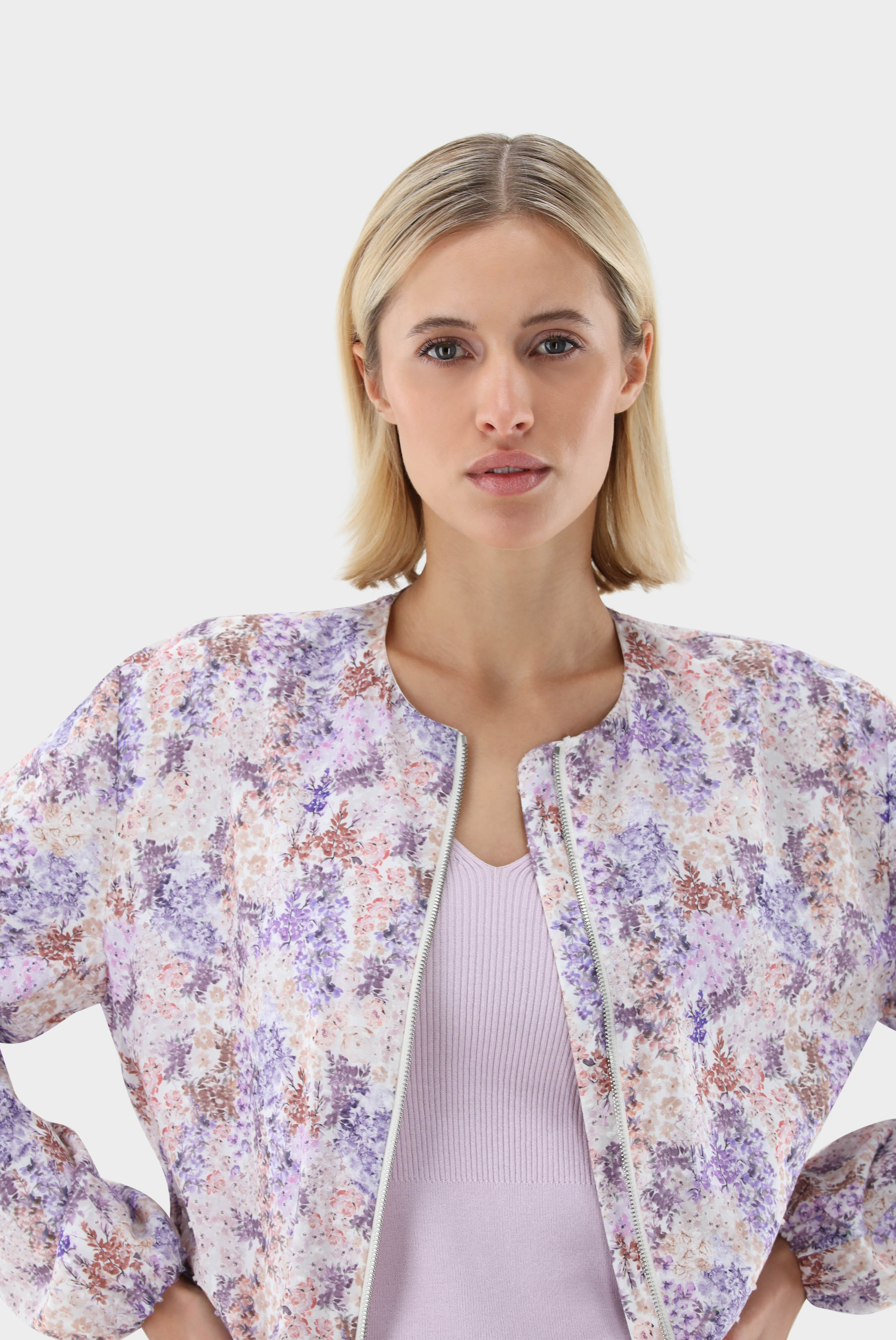 Zip-up blouson with floral print