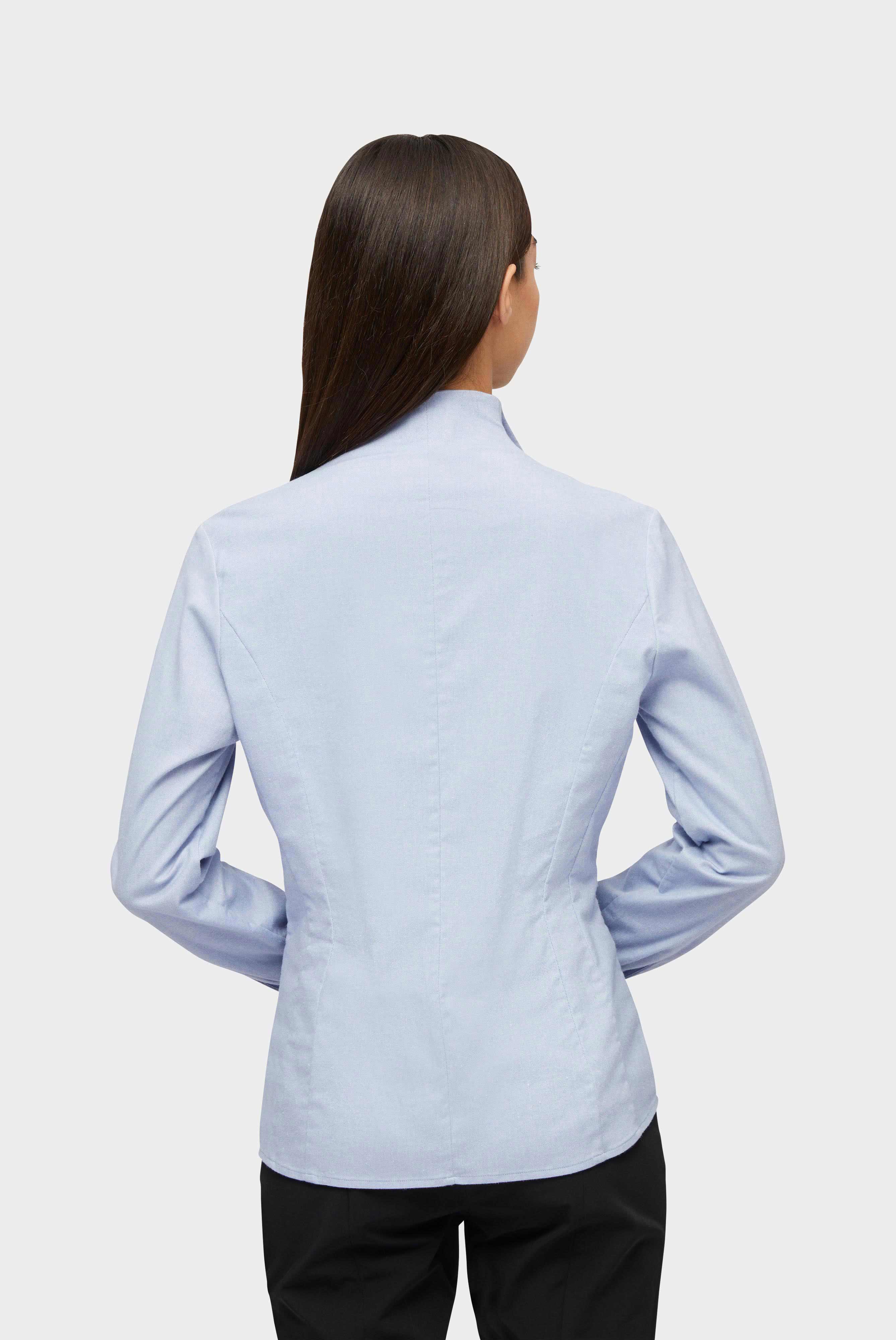 Twill stand-up collar blouse in brushed look, light blue