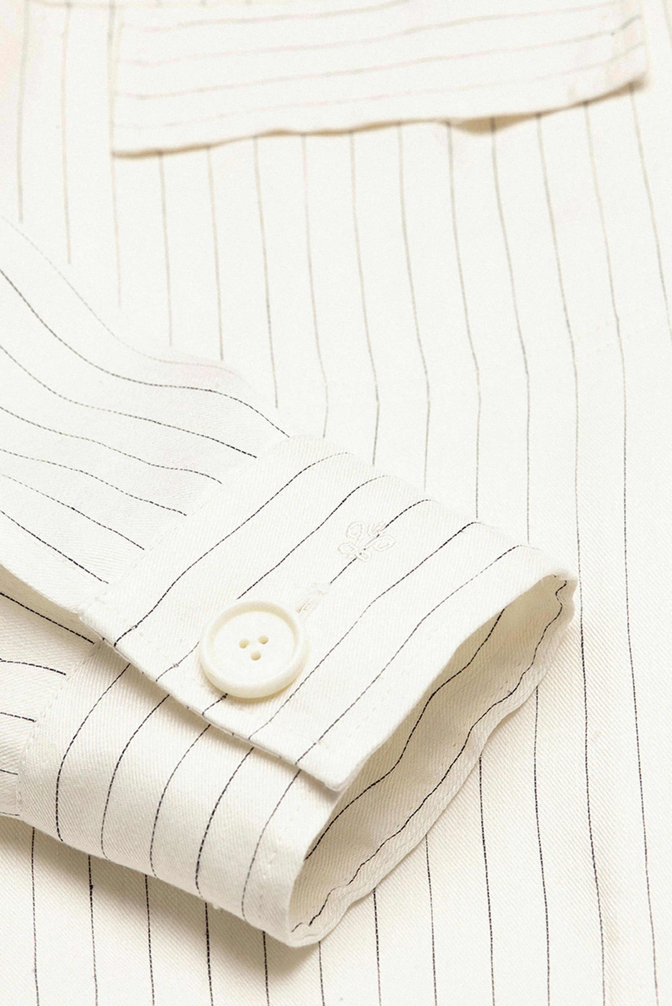 Safari Hemdjacke aus Leinen, mit Pattentaschen und Gürtel, beige mit Nadelstreifen