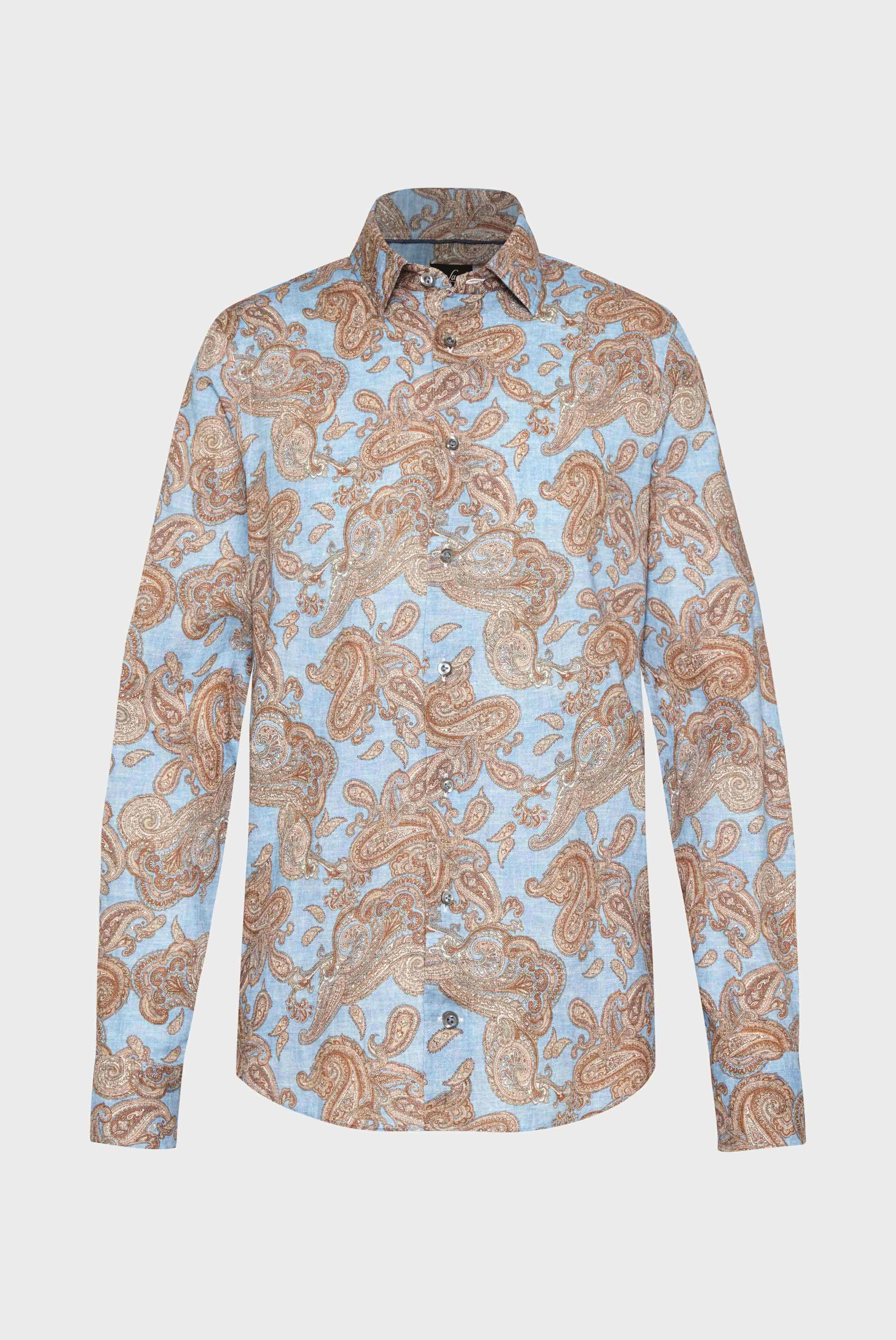 Structured cotton shirt with vintage paisley print and piping details