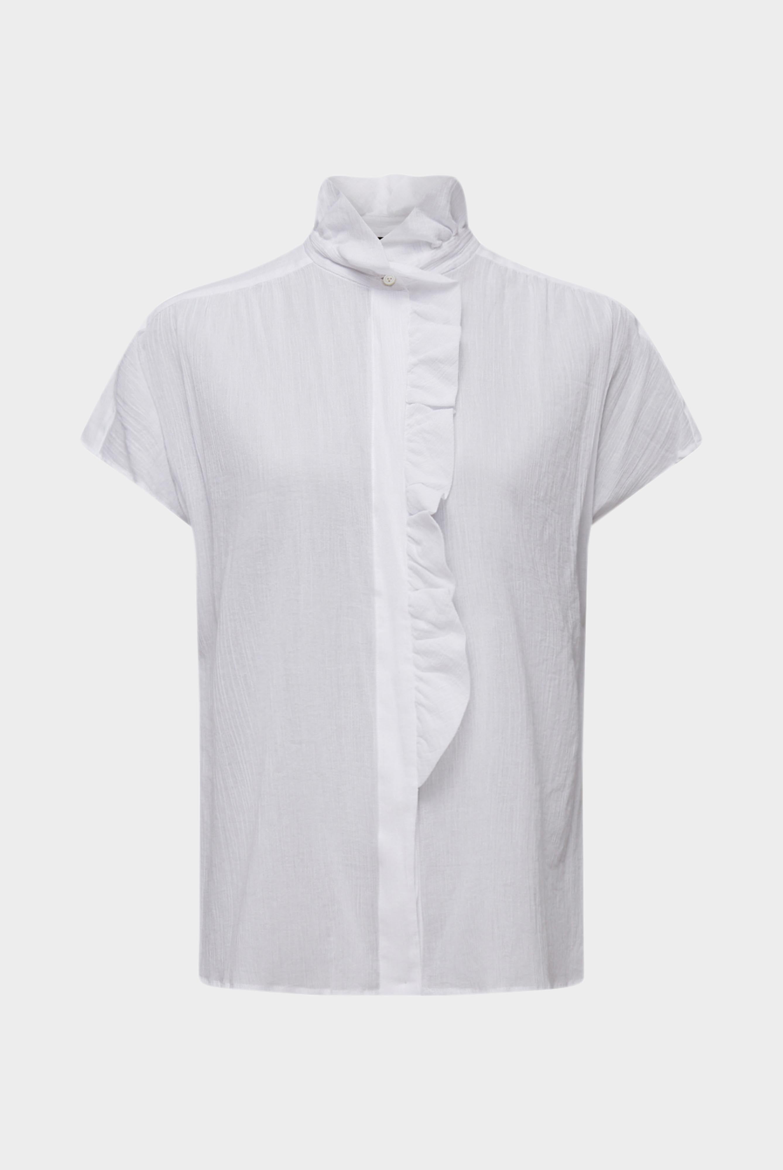 Baumwollbluse  mit  Rüschenausschnitt Weiß