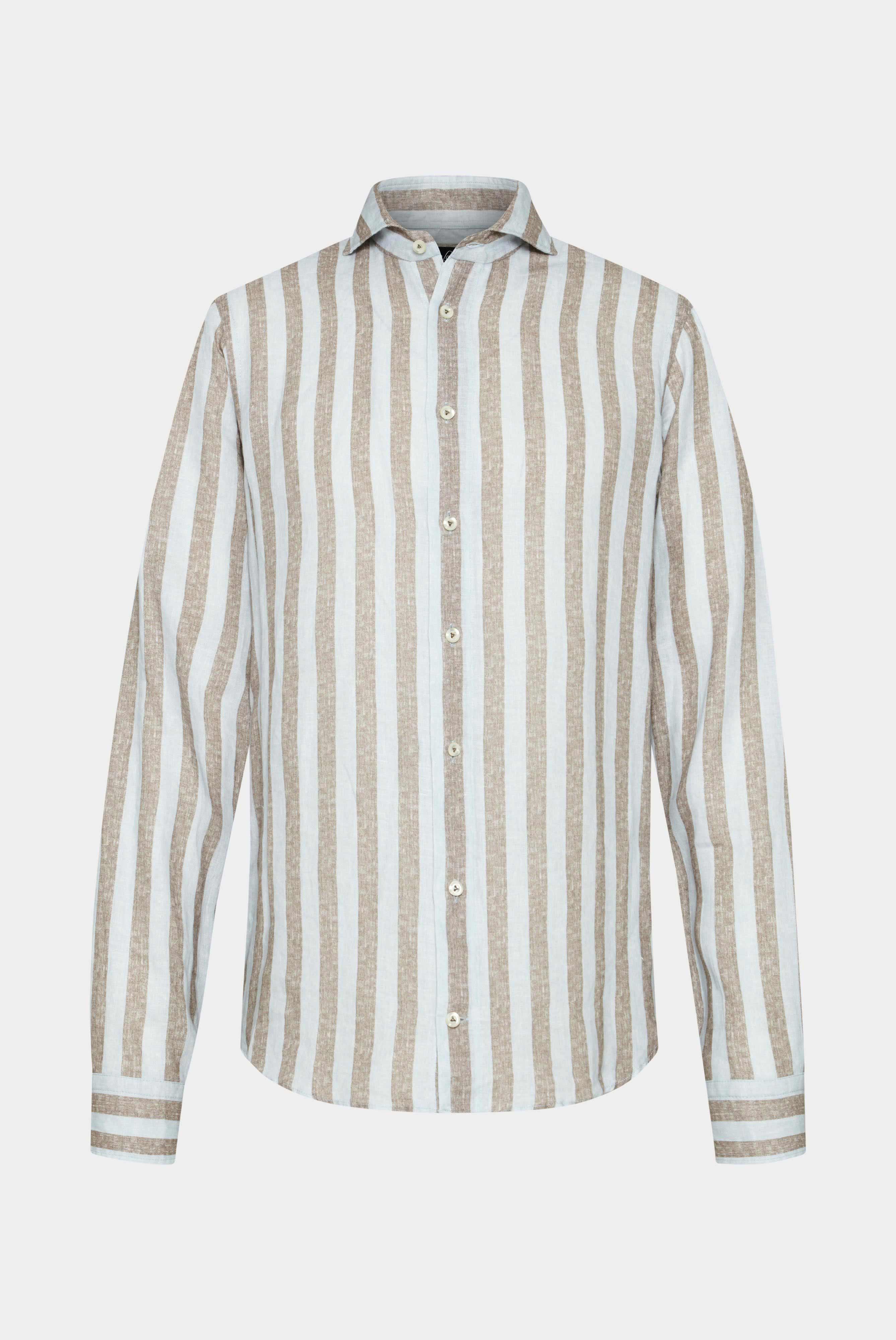 Leinenhemd mit zweifarbigem Streifendruck Beige