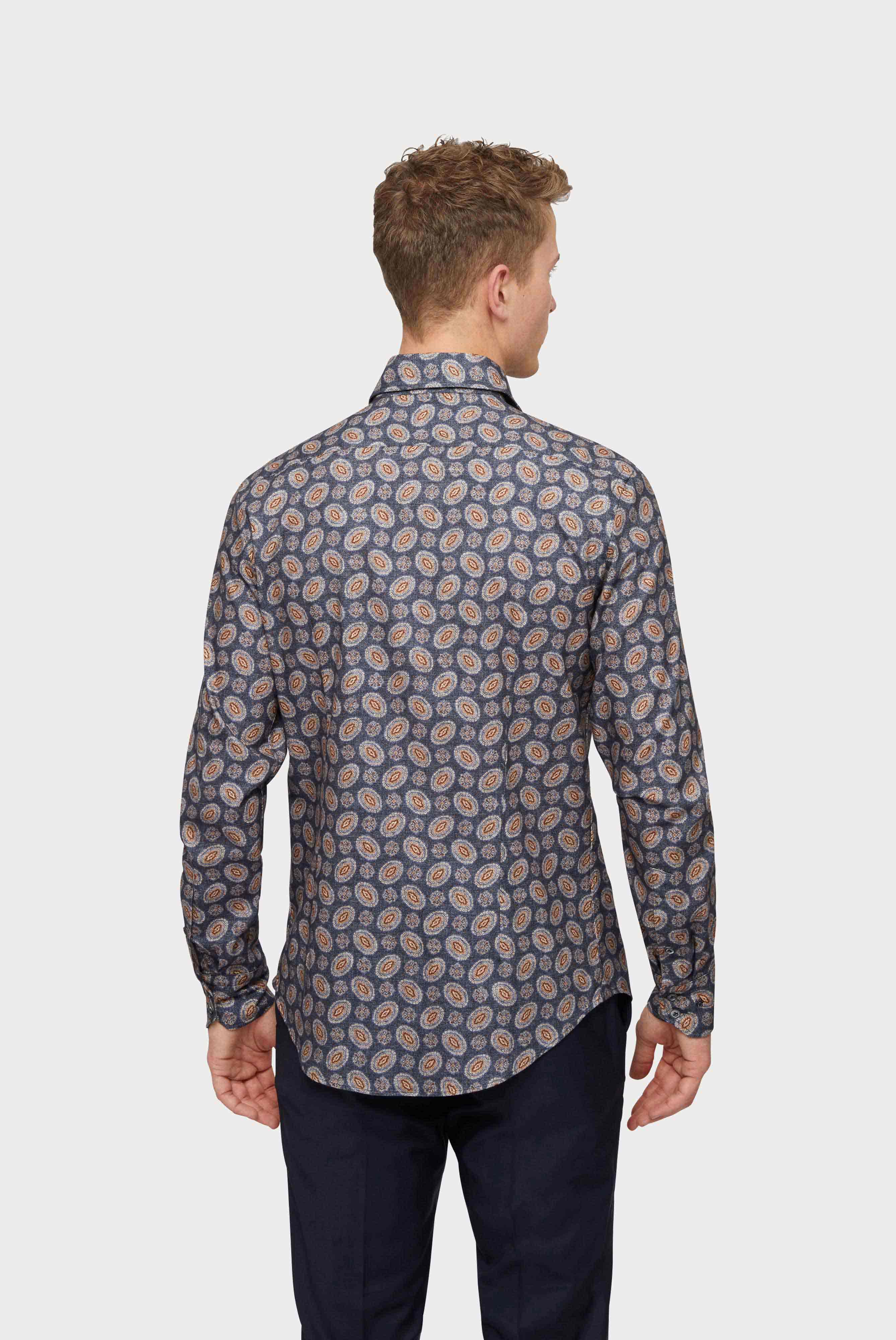 Hemd mit Paisley Print Haifischkragen Slim Fit Blau
