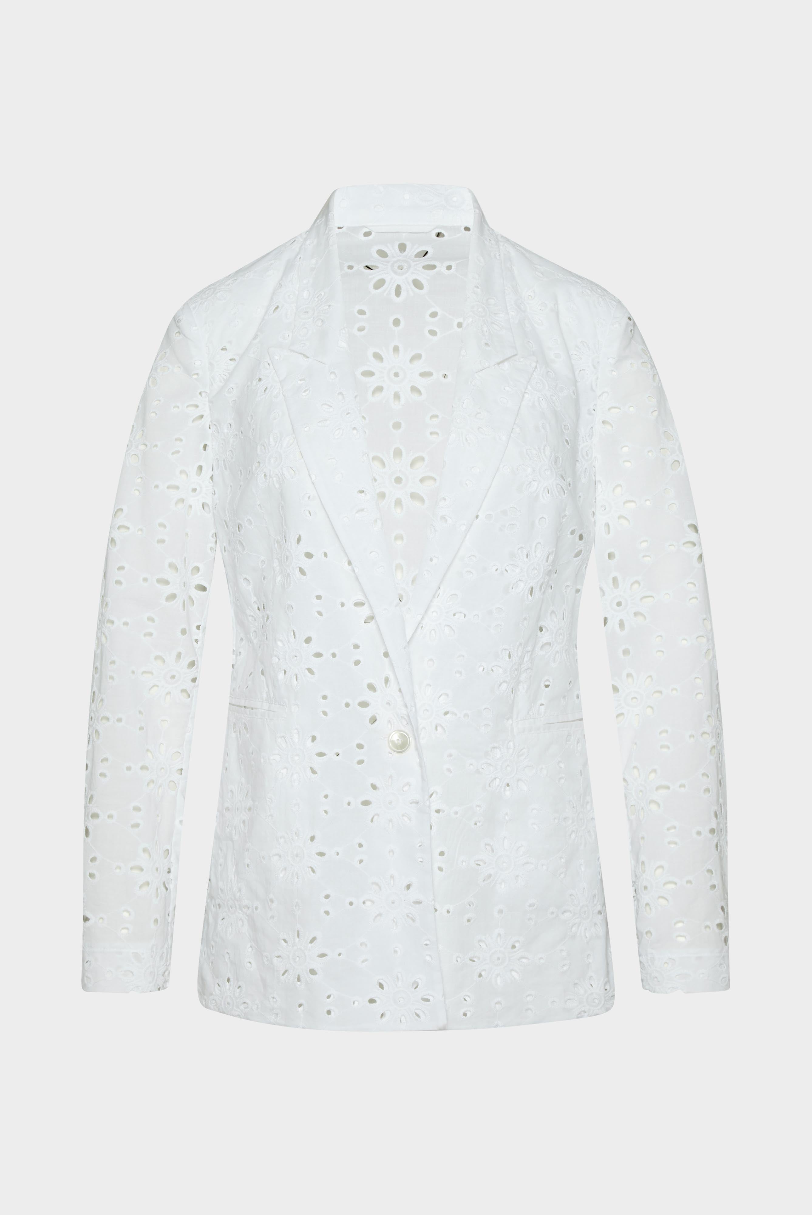 Blazer mit lockerer Passform ohne Futter aus Baumwolle mit Lochstickerei Weiß