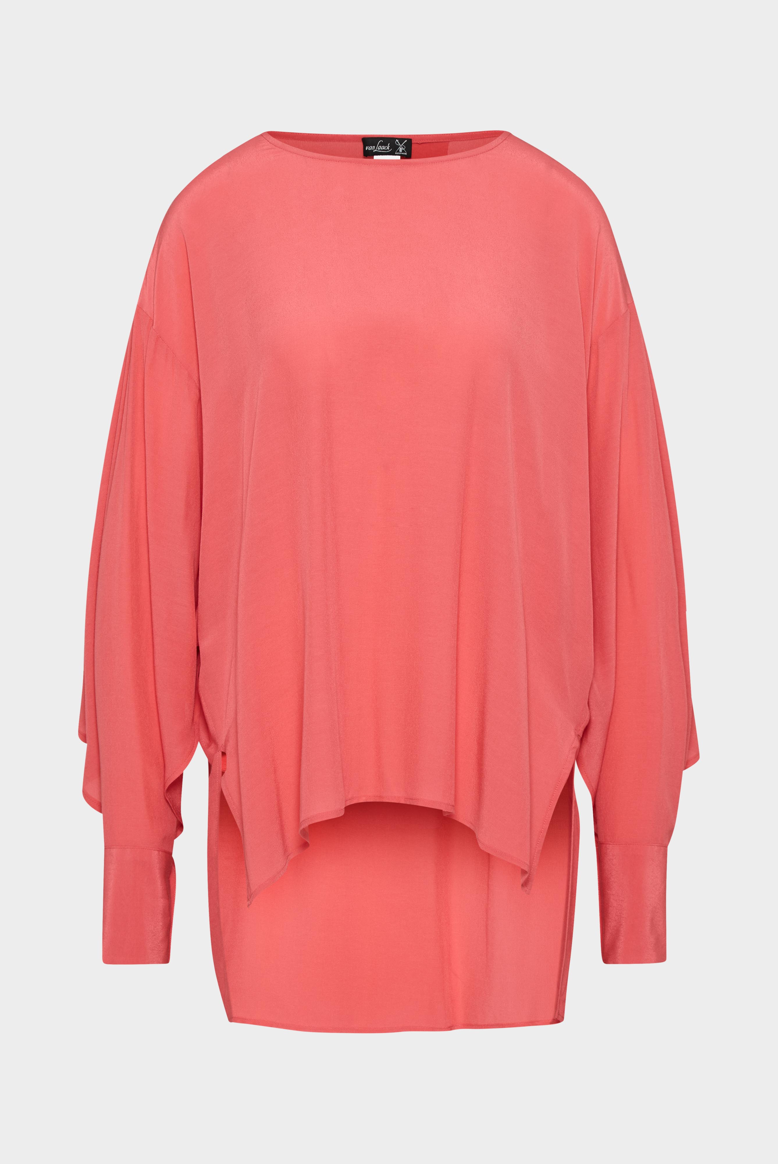 Kragenlose Bluse mit verlängerter Rückenseite aus Viskose Pink