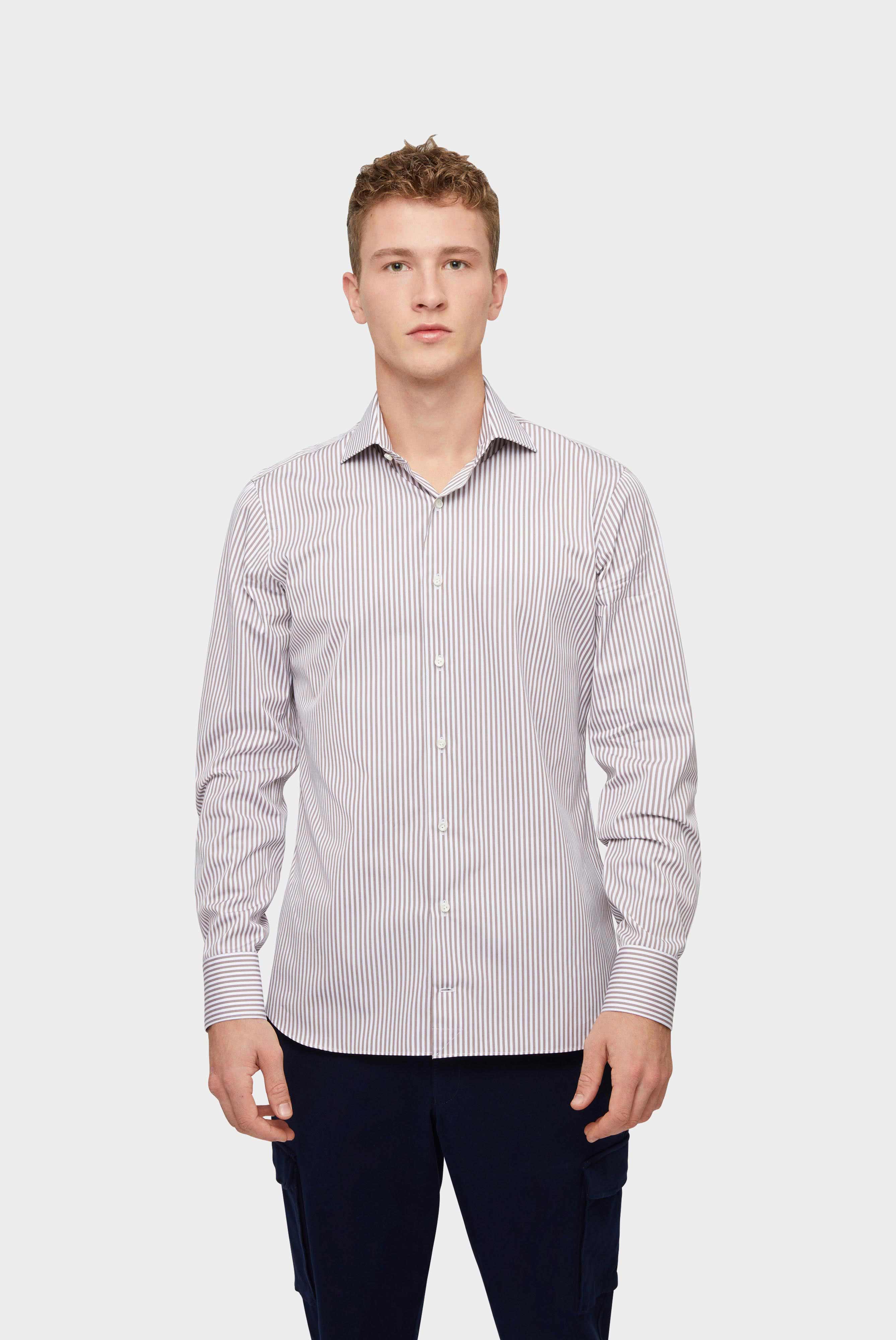 Twill Hemd Tailor Fit Beige/Weiß Gestreift