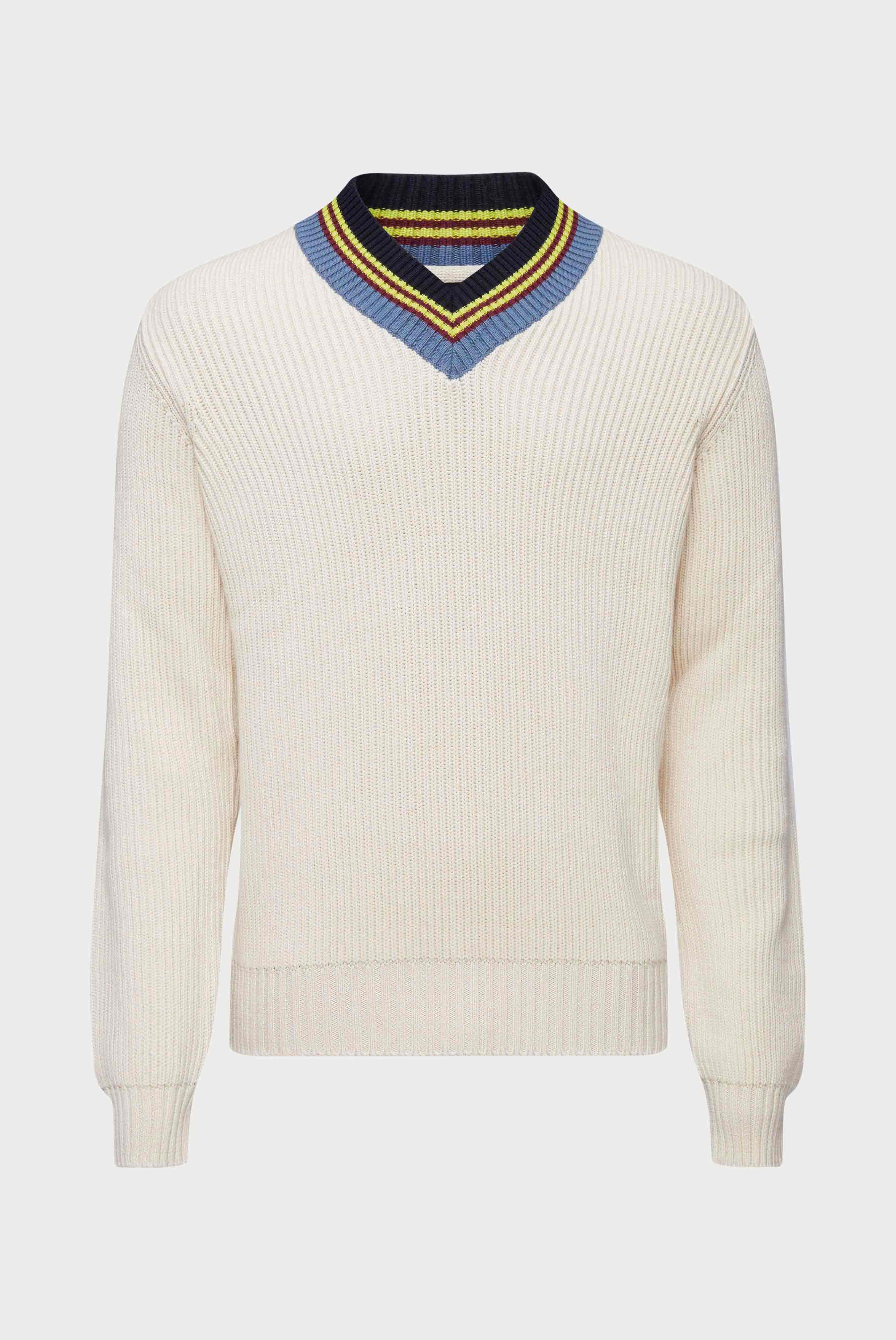 Pull à col en V avec détails rayés