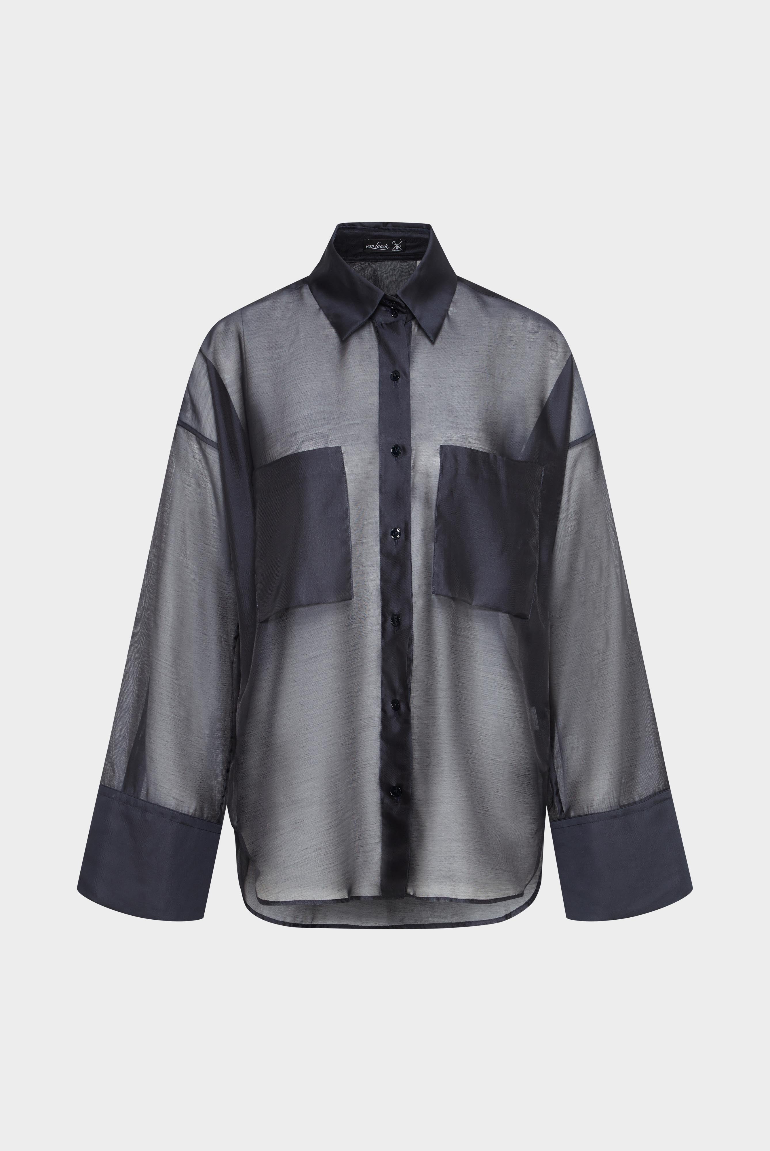 Oversized shirt blouse with large cuffs, dark blue