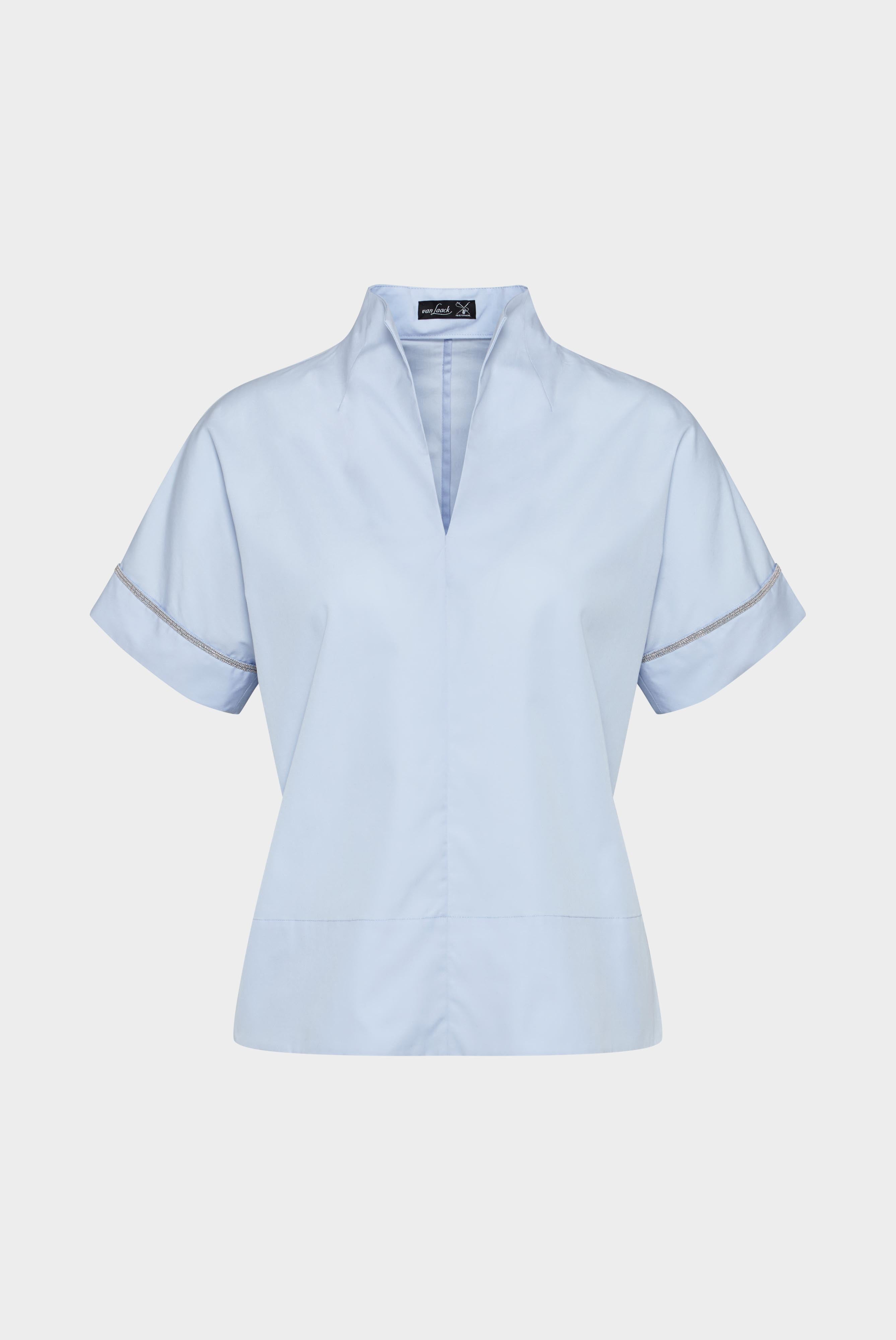 Kelchkragen-Bluse mit Zierbanddetail aus Baumwollpopeline