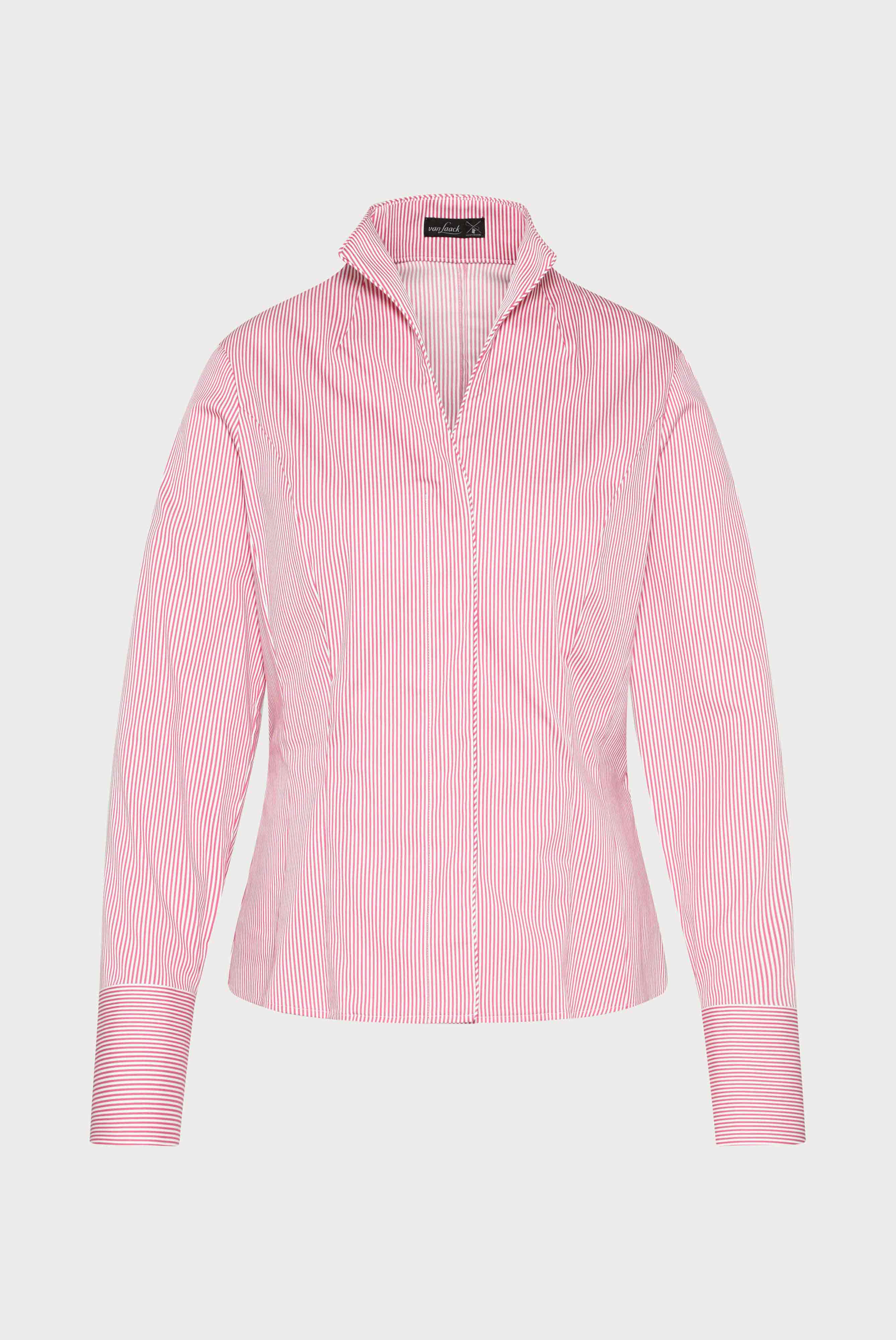 Satin stand-up collar blouse, red/white striped