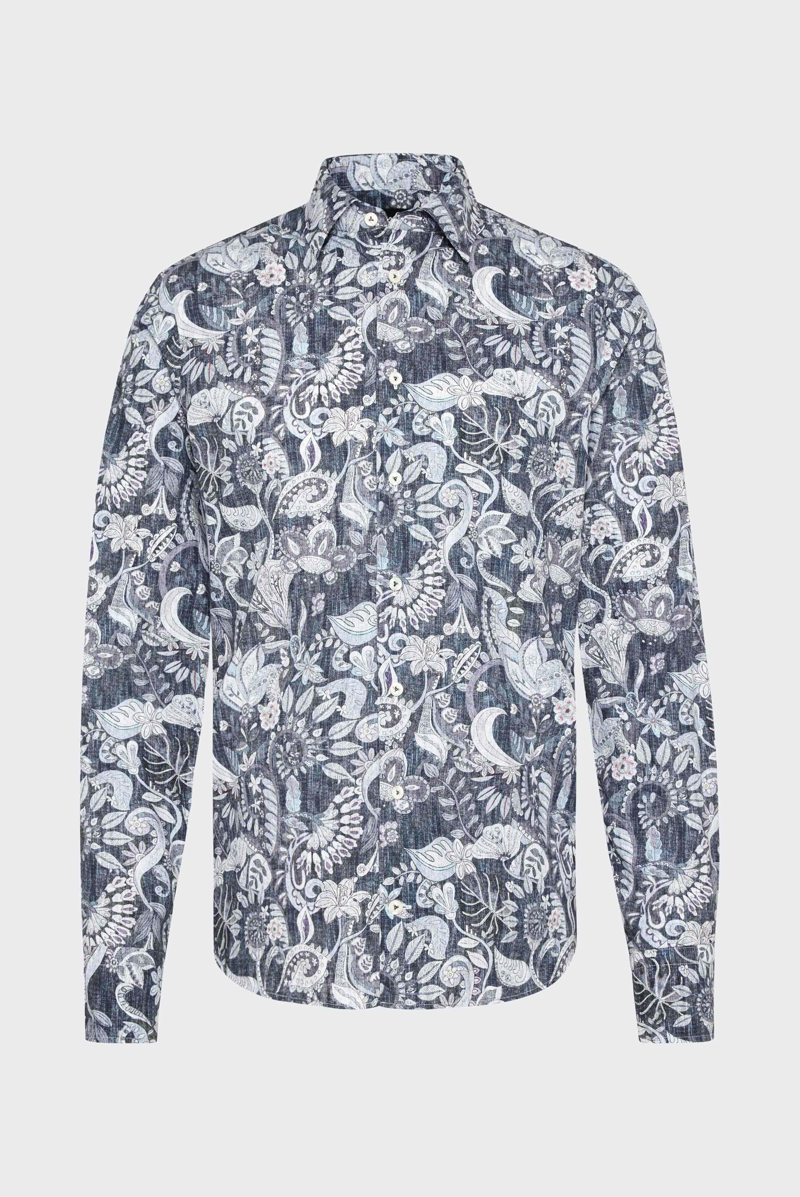 Poplin shirt with paisley print in denim look