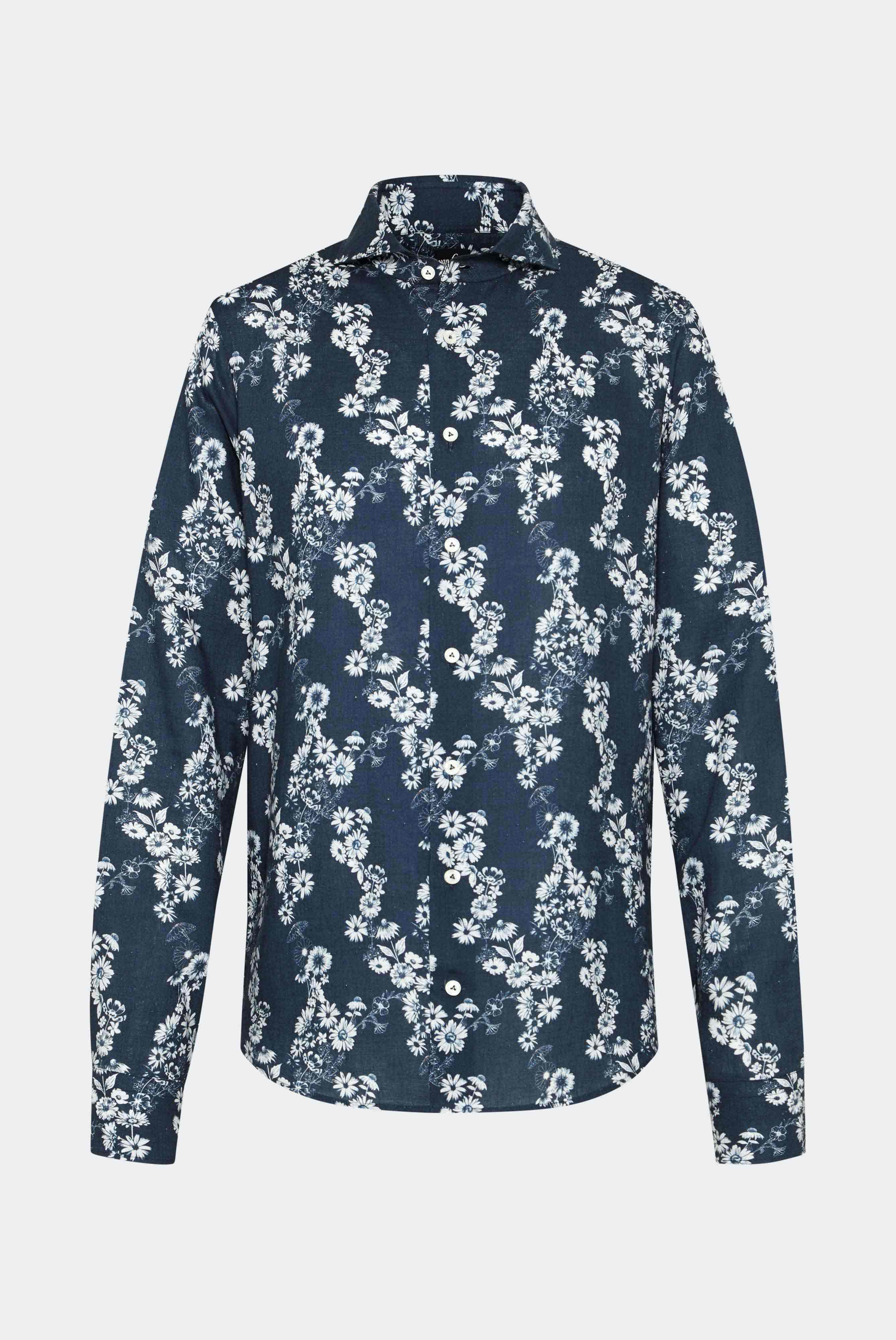 Hemd aus Leinenmischung mit Night Flower-Print Blau
