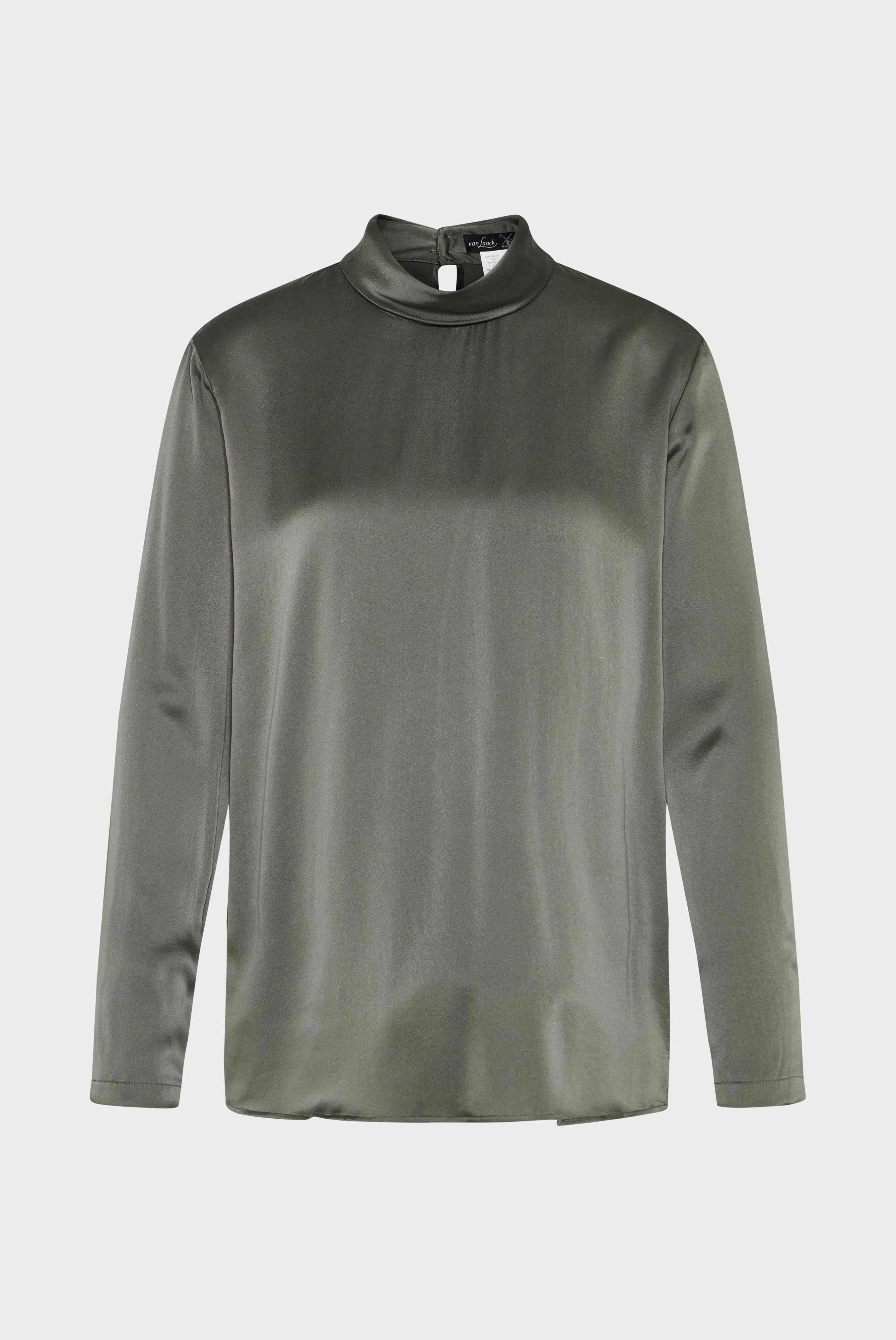 Bluse aus Seide mit Stehkragen Grau