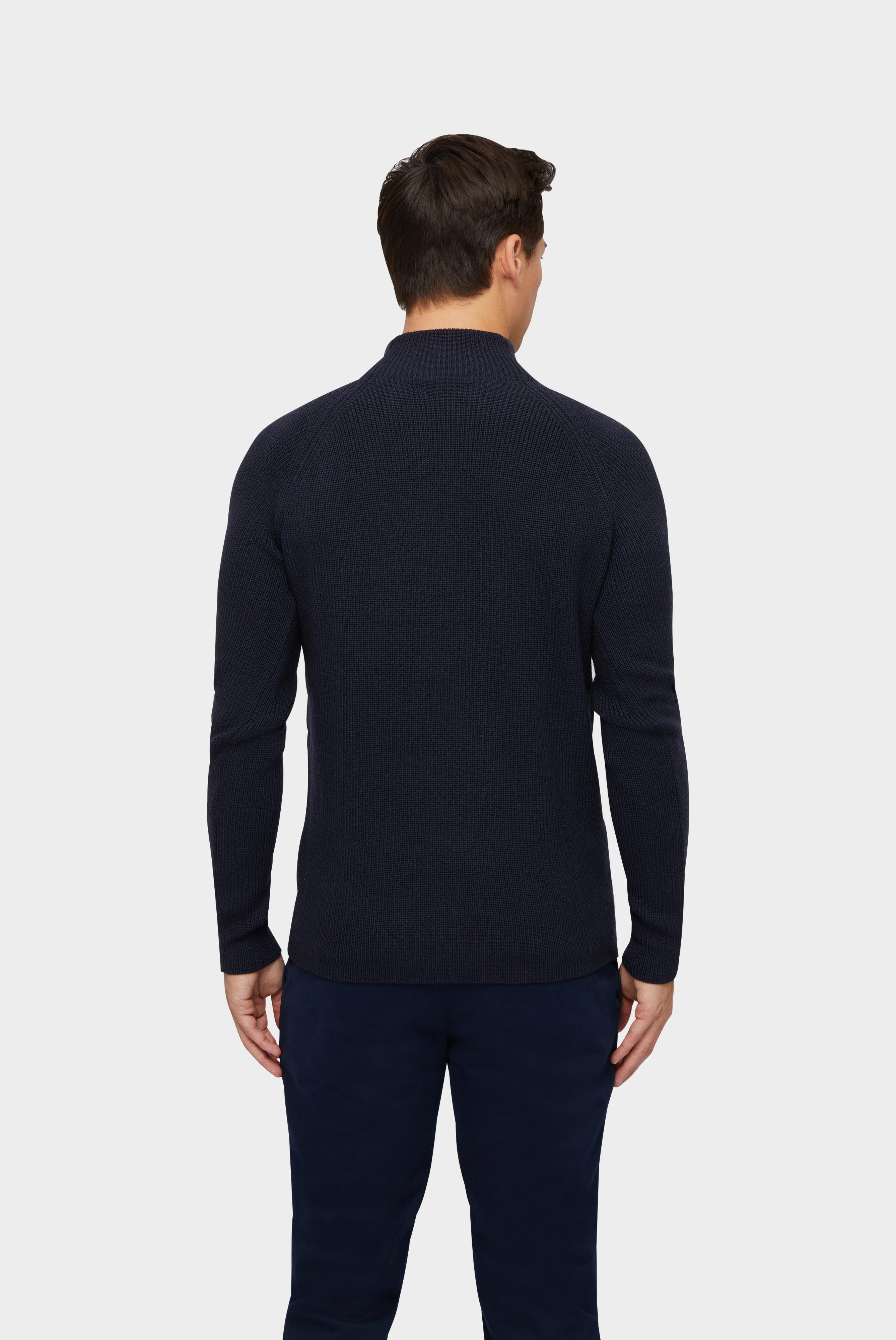 Mock-Neck Pullover aus Merinowolle Blau