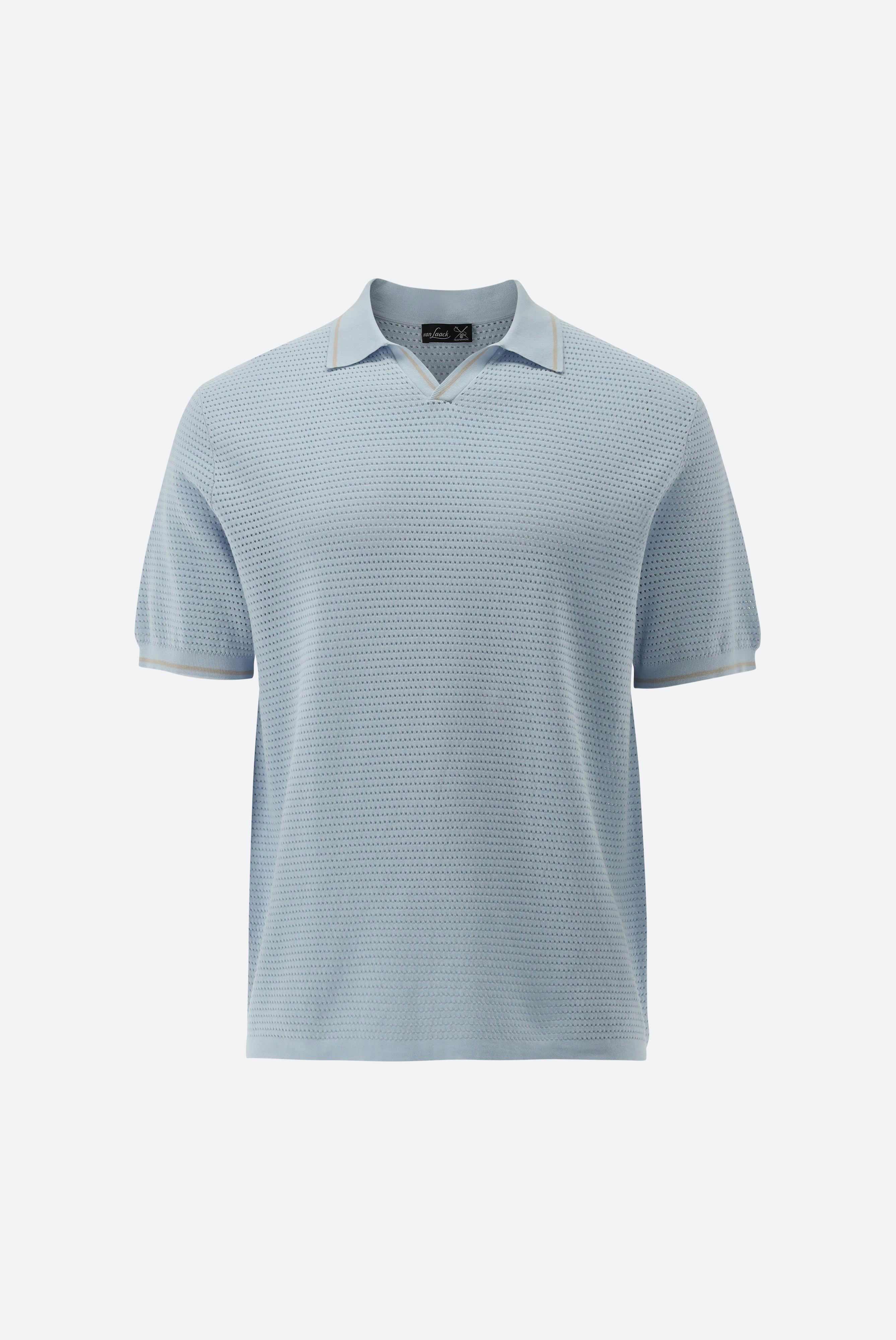 V-Neck Polo mit Retro Strukturund Kontrastkragen