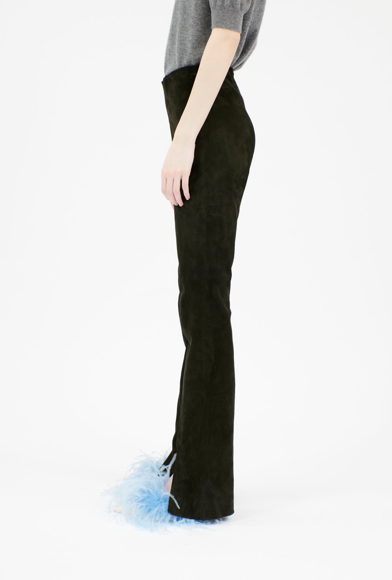 Lamb Stretch Suede Hose, Dark Olive