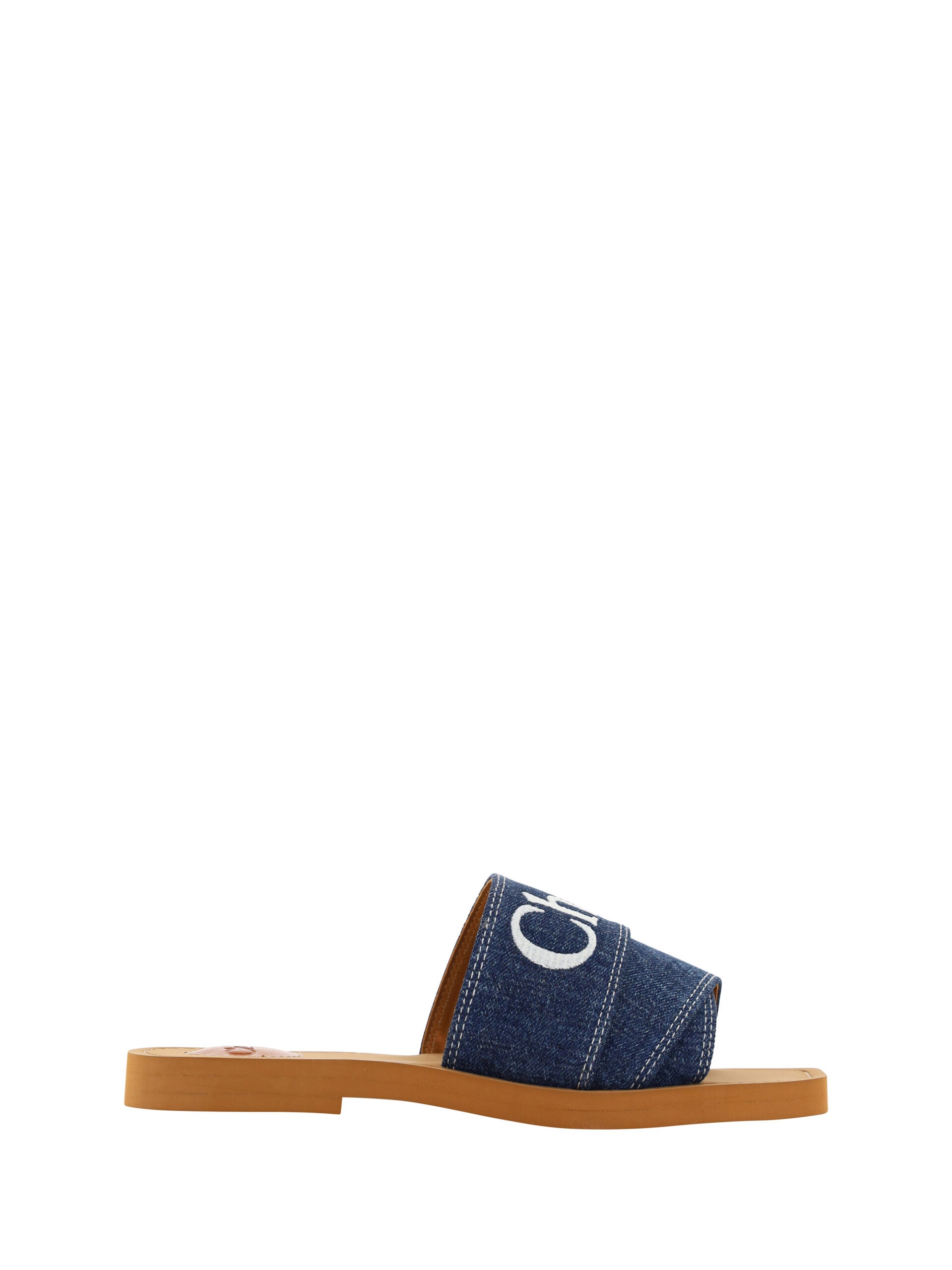 Üppige Cotton Woody Slide Sandalen in Denim Blau