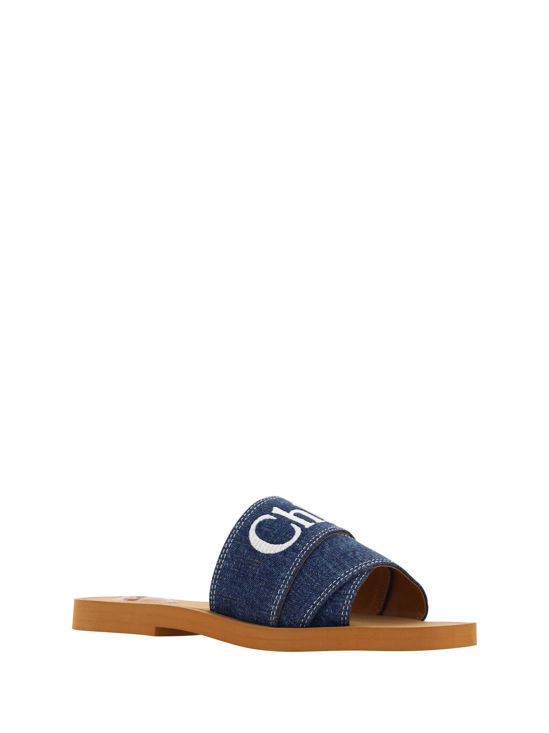 Üppige Cotton Woody Slide Sandalen in Denim Blau