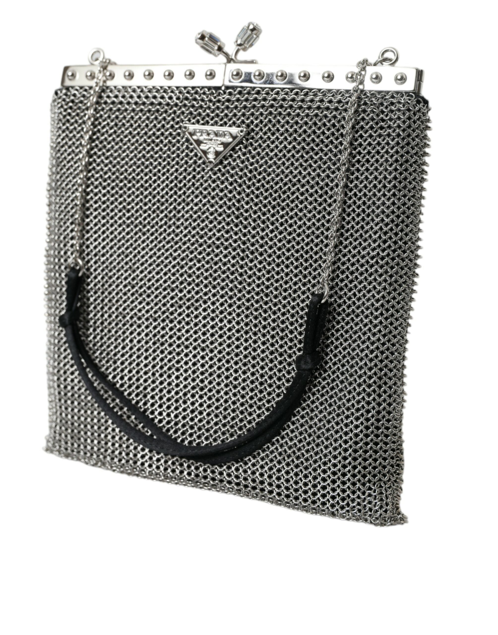 Elegante silberne Mesh-Schulter-Abendtasche