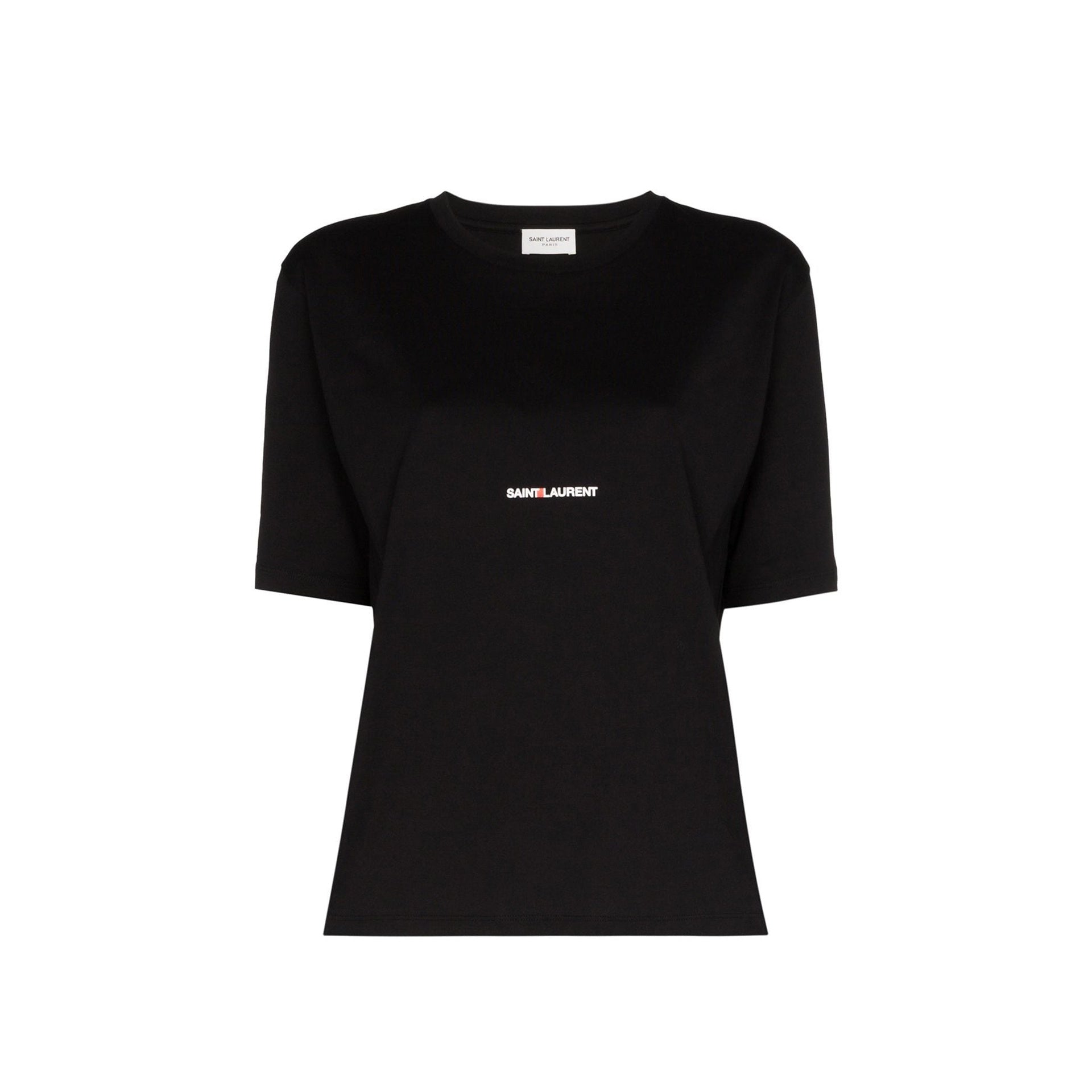 Saint Laurent-Saint Laurent Cotton Logo T-Shirt-WOMEN CLOTHING-Black-Deal-Outlet-by-ARCHIVIST