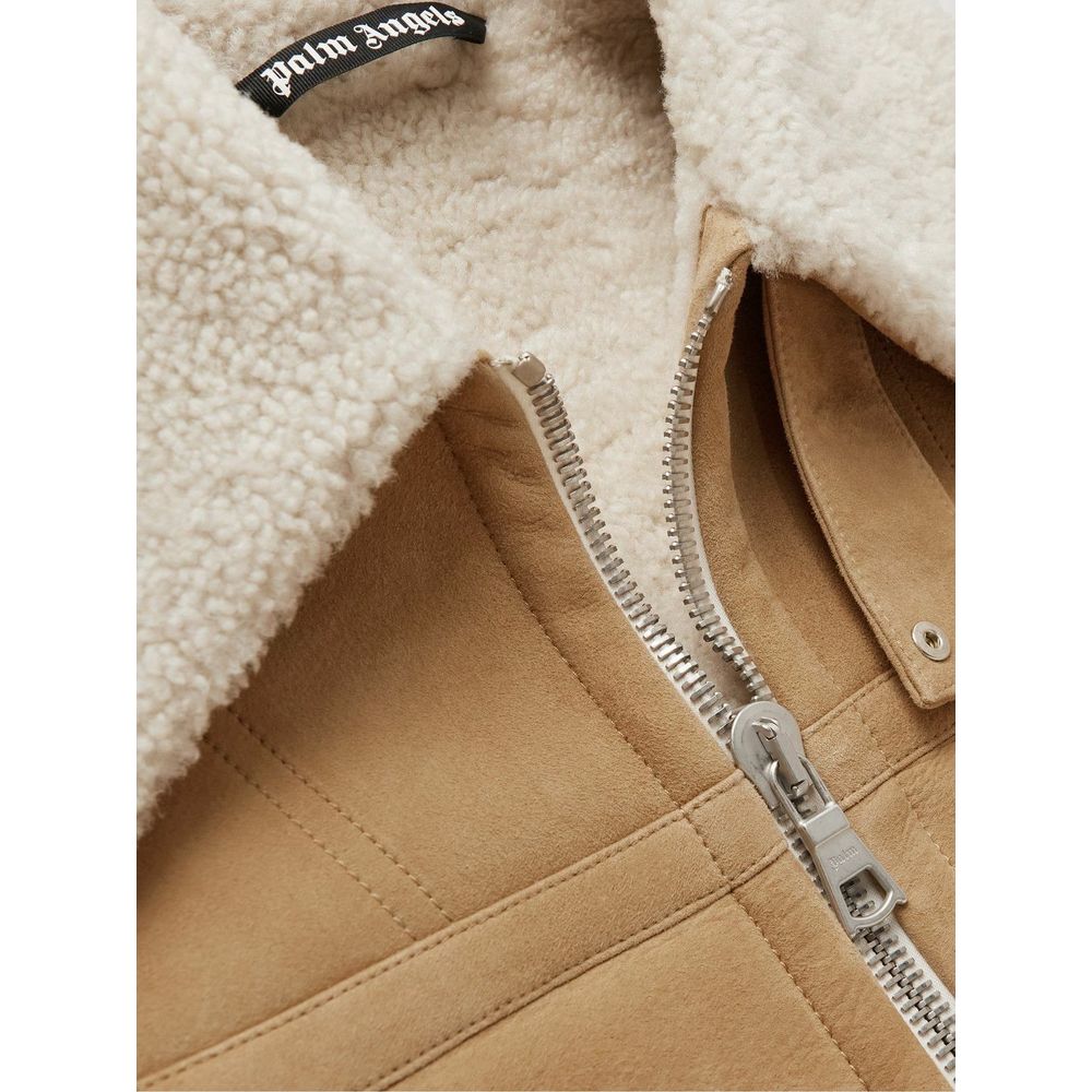 Wildleder-Shearling-Jacke mit Flammenverzierung