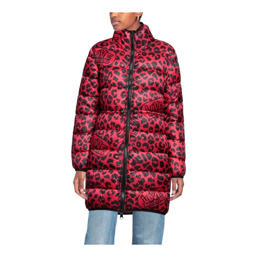 Elegante Polyester-Daunenjacke mit Leopardenmuster