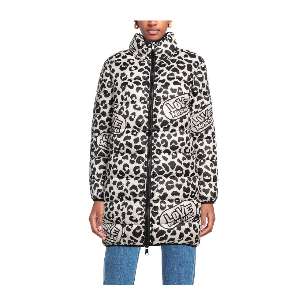 Bezaubernde lange Daunenjacke mit Leopardenmuster