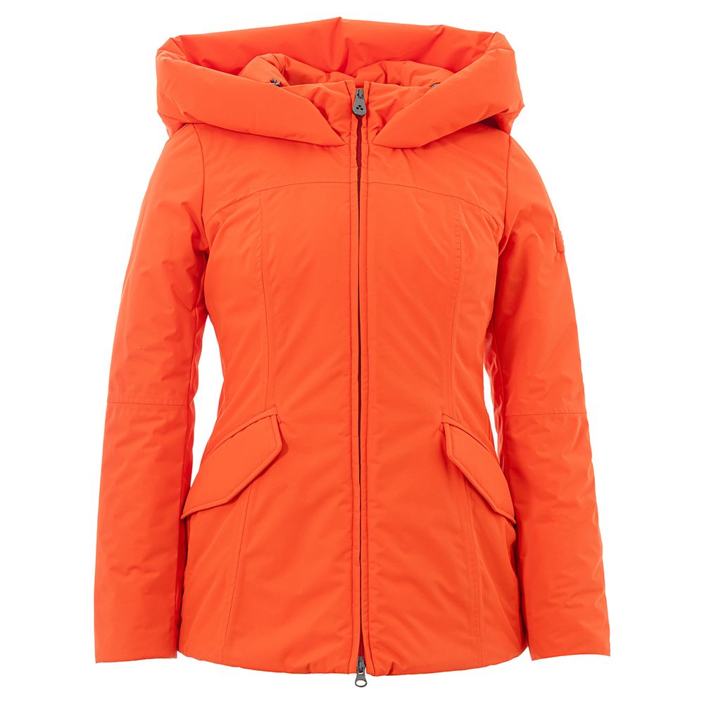 Elegante orangefarbene Polyesterjacke für Frauen