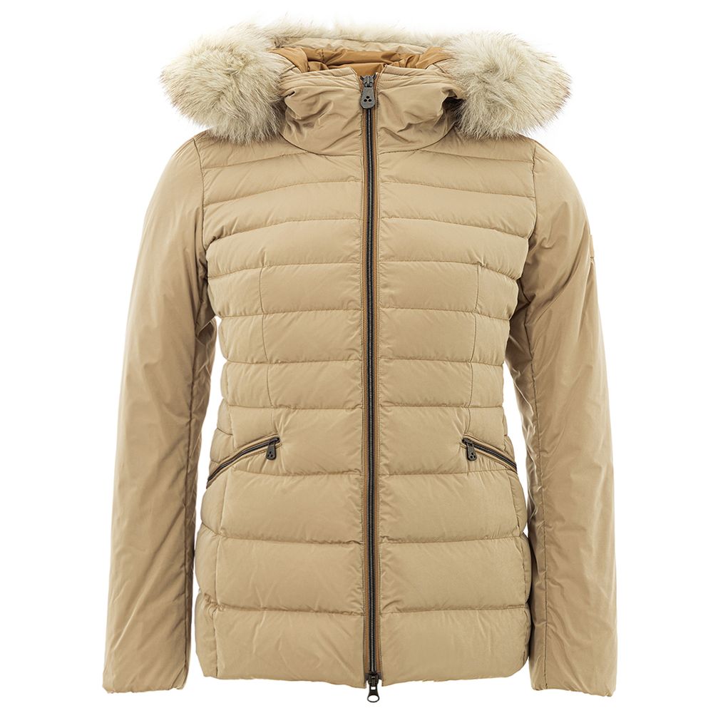 Elegante beigefarbene Polyesterjacke für Frauen