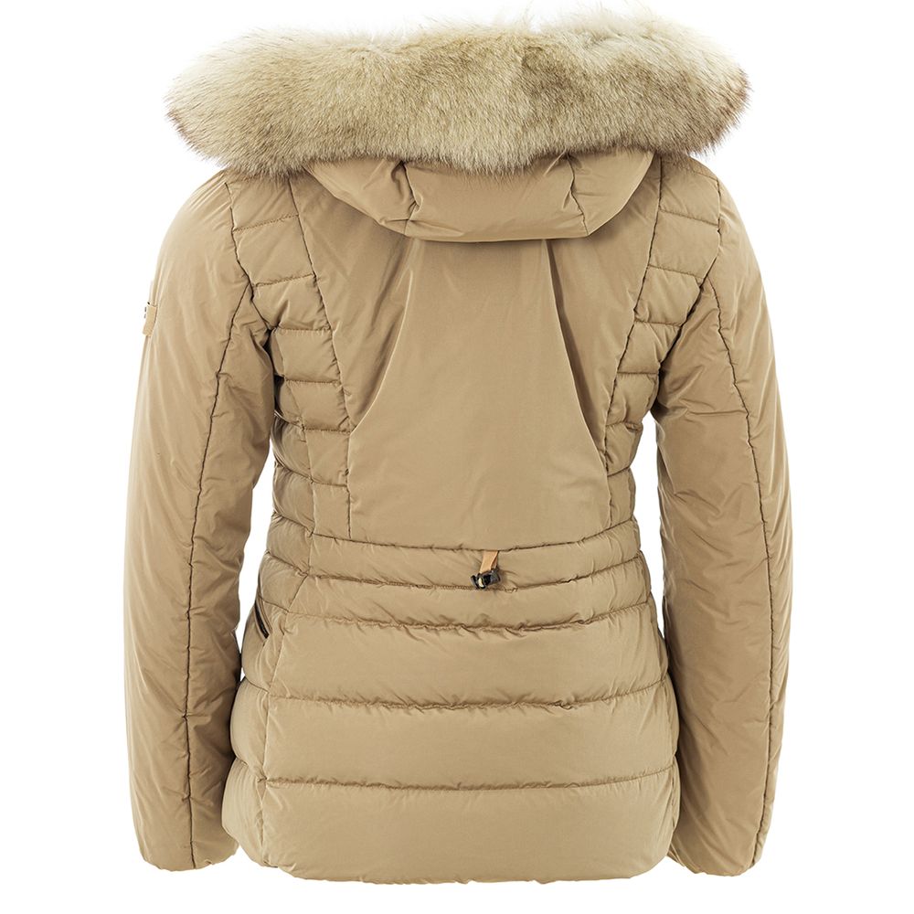 Elegante beigefarbene Polyesterjacke für Frauen