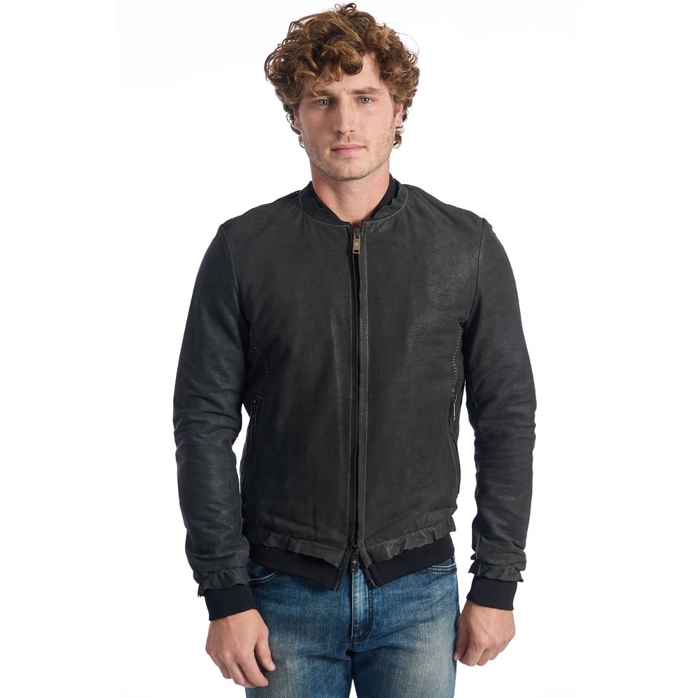 Graue Leder DI Lammfell Jacke