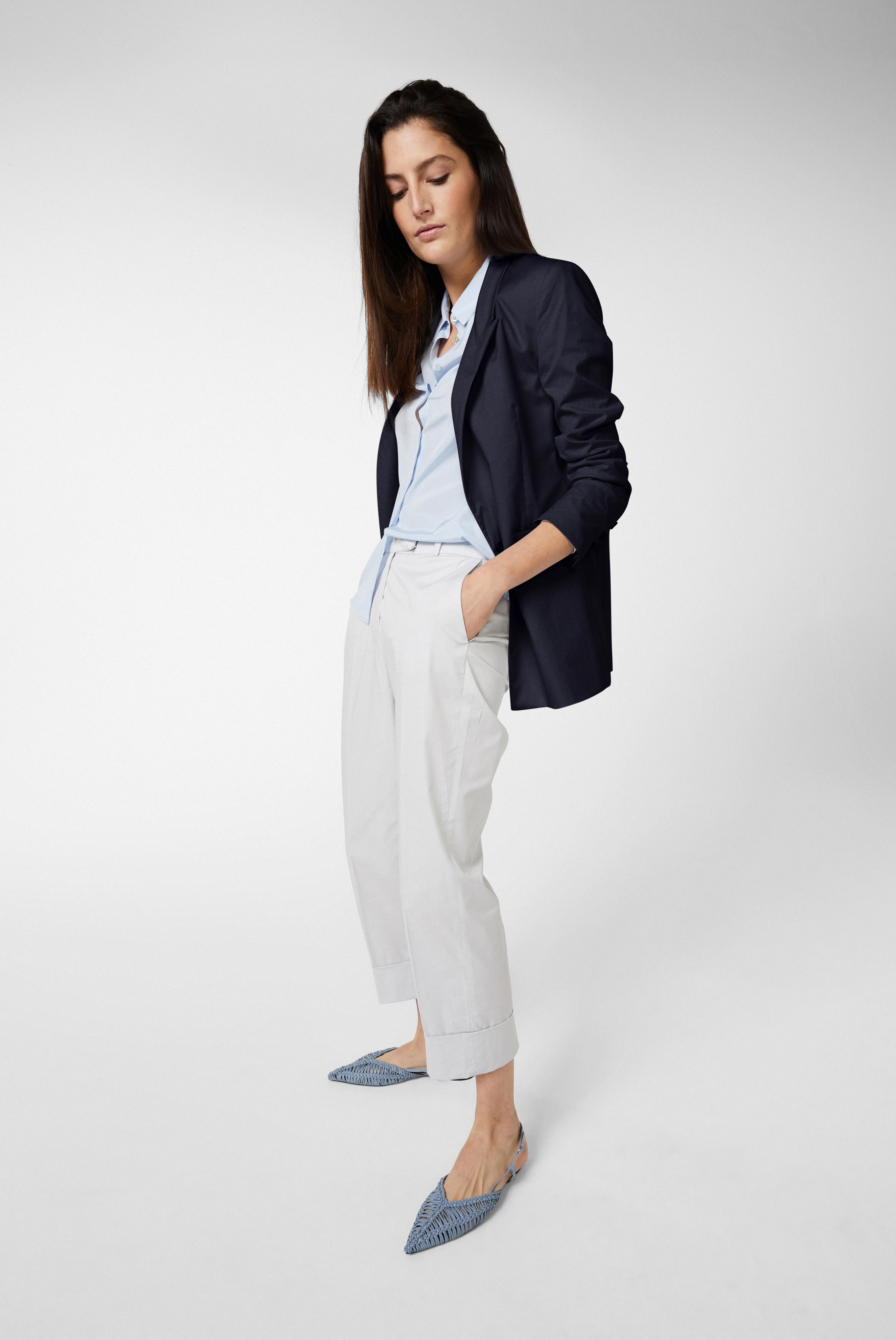 Blazer aus Baumwollstretch mit Papierhaptik Blau