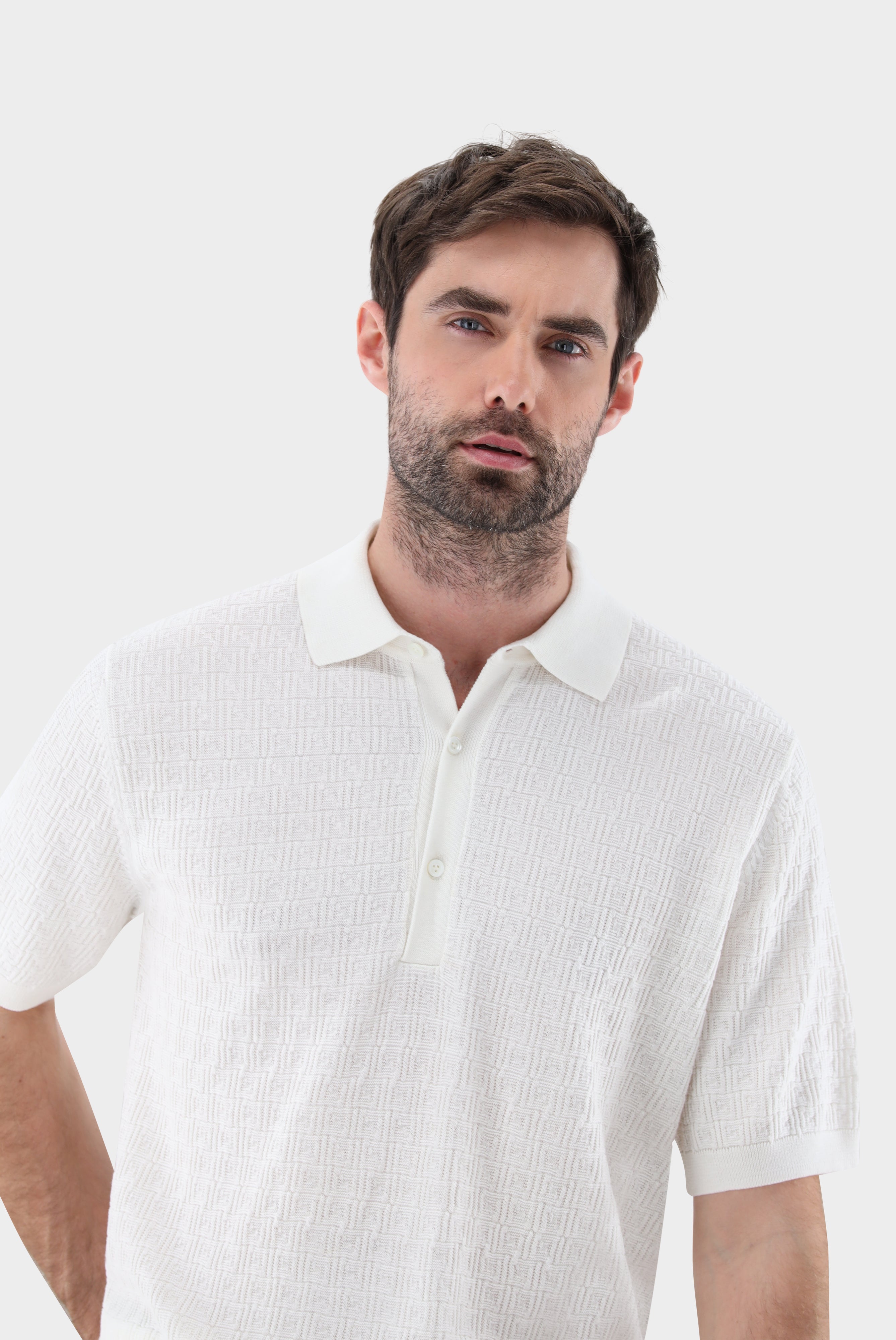 Van Laack-Strick Poloshirt mit Signature Jacquard Muster-Shirts-Black-Deal-Outlet-by-ARCHIVIST