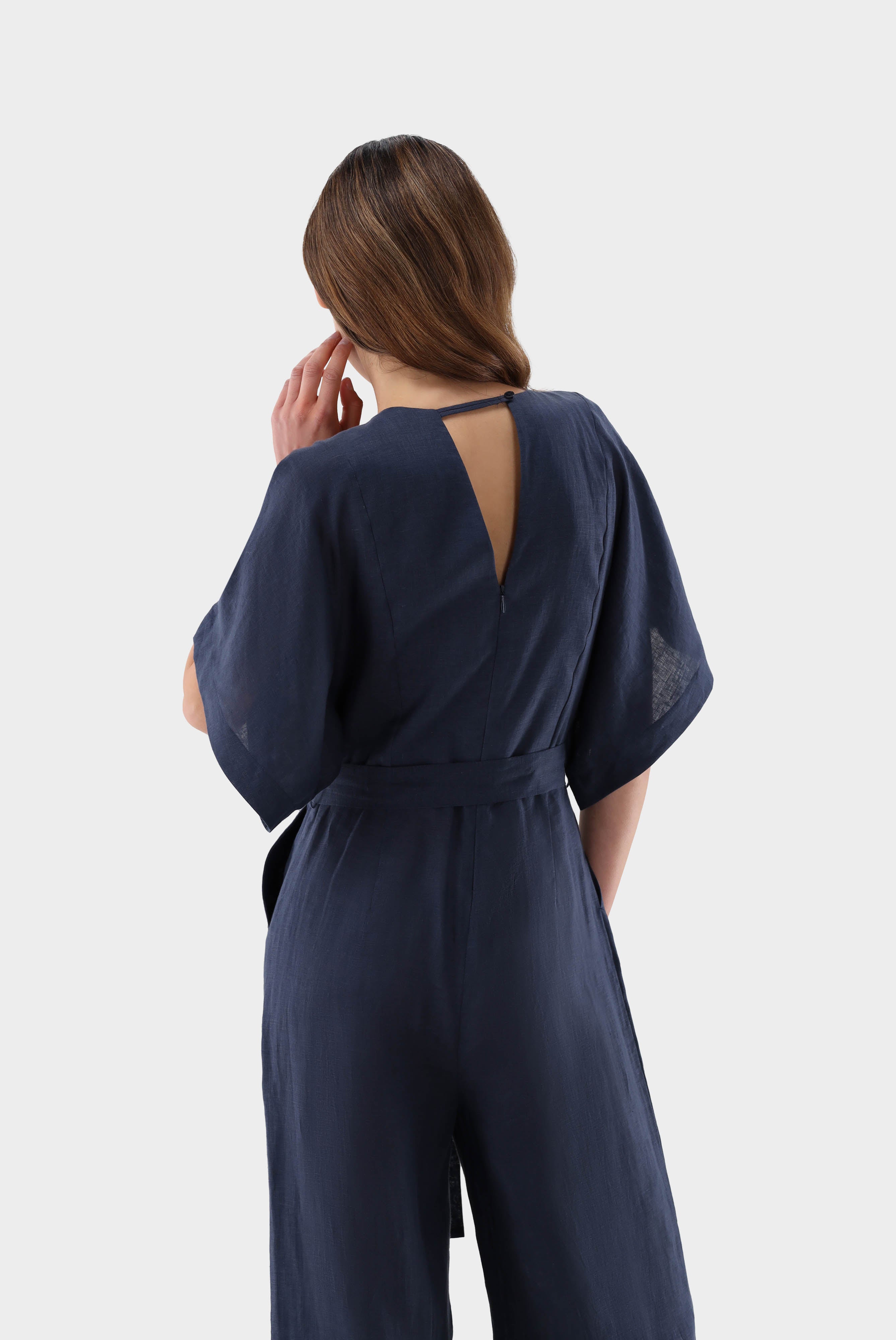 Leinen Jumpsuit mit weiten Ärmeln