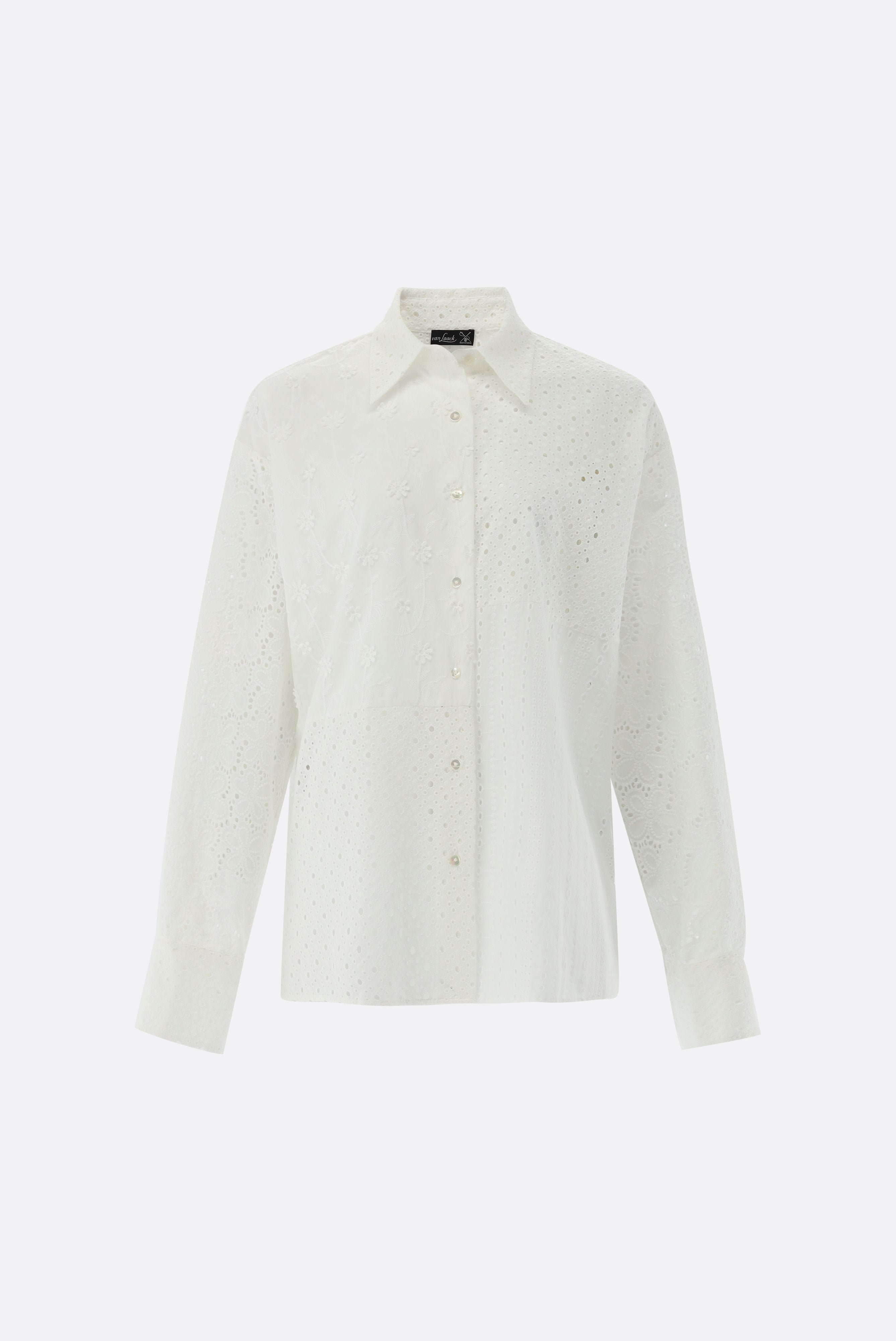 Patchwork Hemdbluse mit Lochstickerei