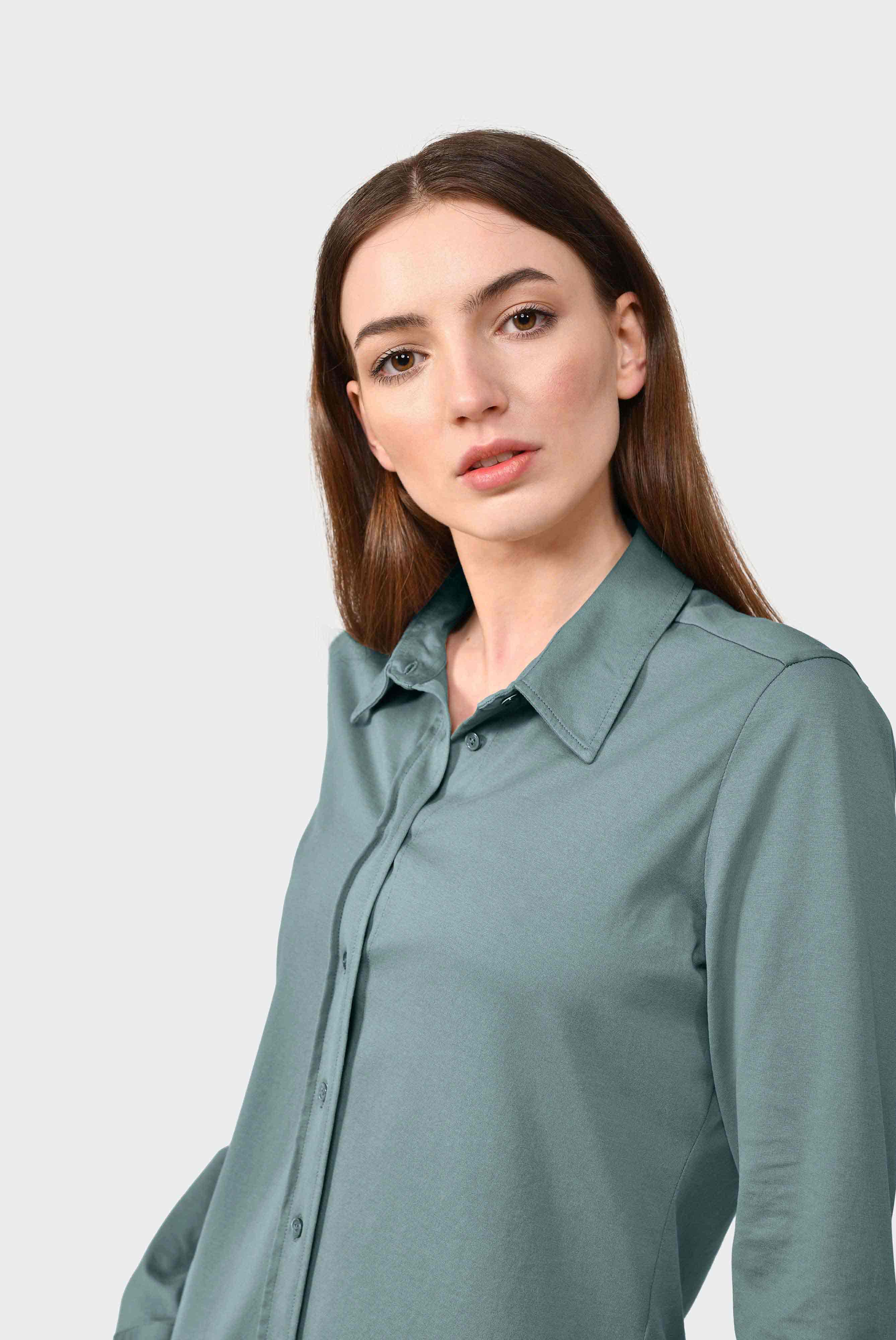 Cotton jersey shirt blouse, beige