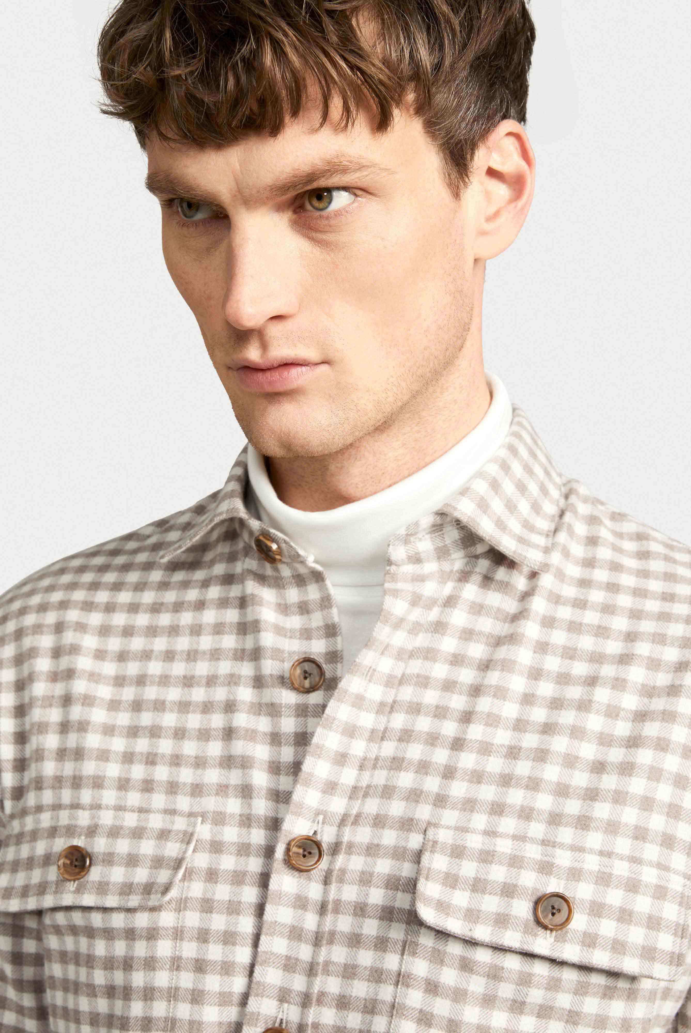 Van Laack-Karierte Hemdjacke aus Flanell-Twill Beige-Hemden & Blusen-Black-Deal-Outlet-by-ARCHIVIST