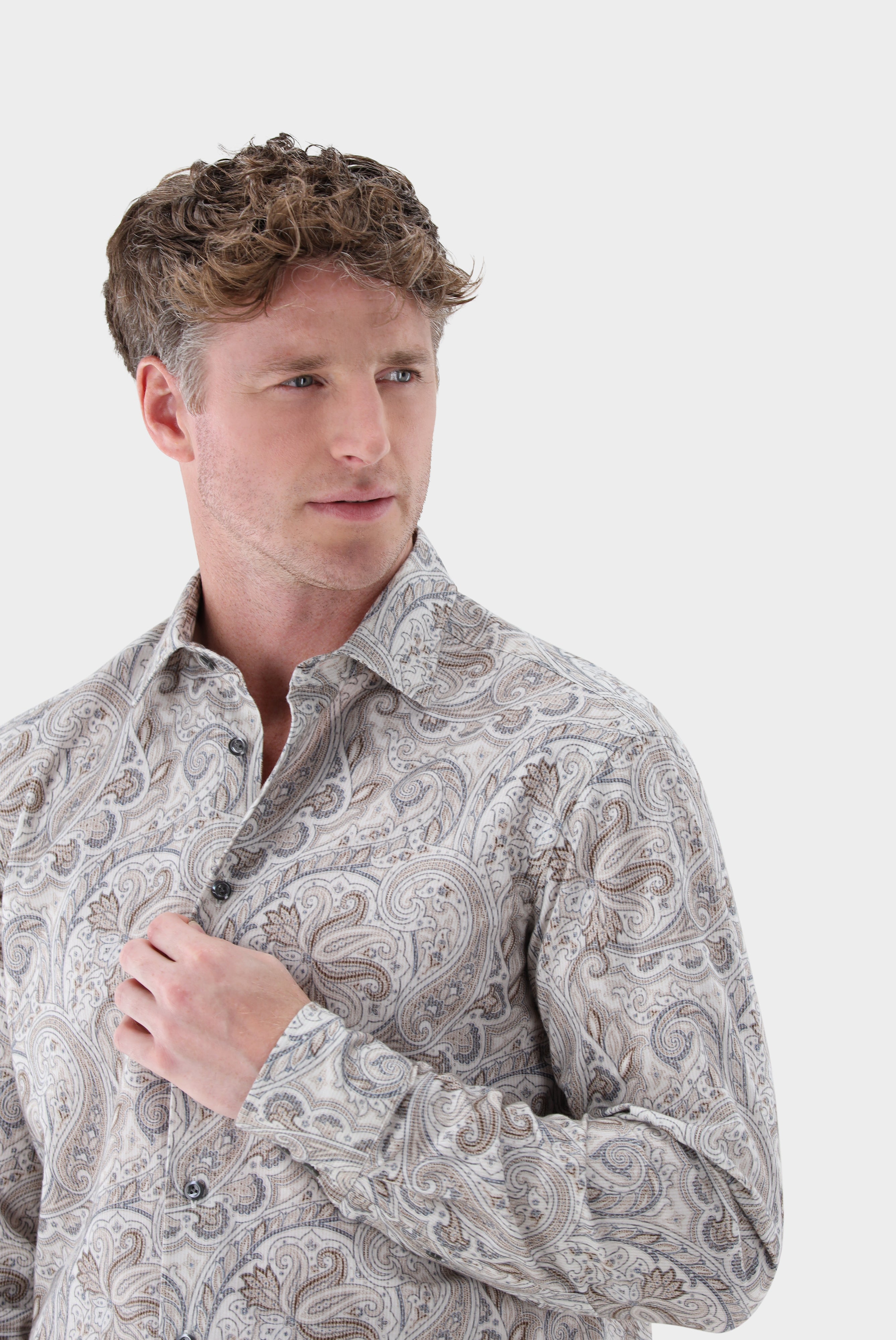 Chemise en velours côtelé à imprimé cachemire, coupe ajustée