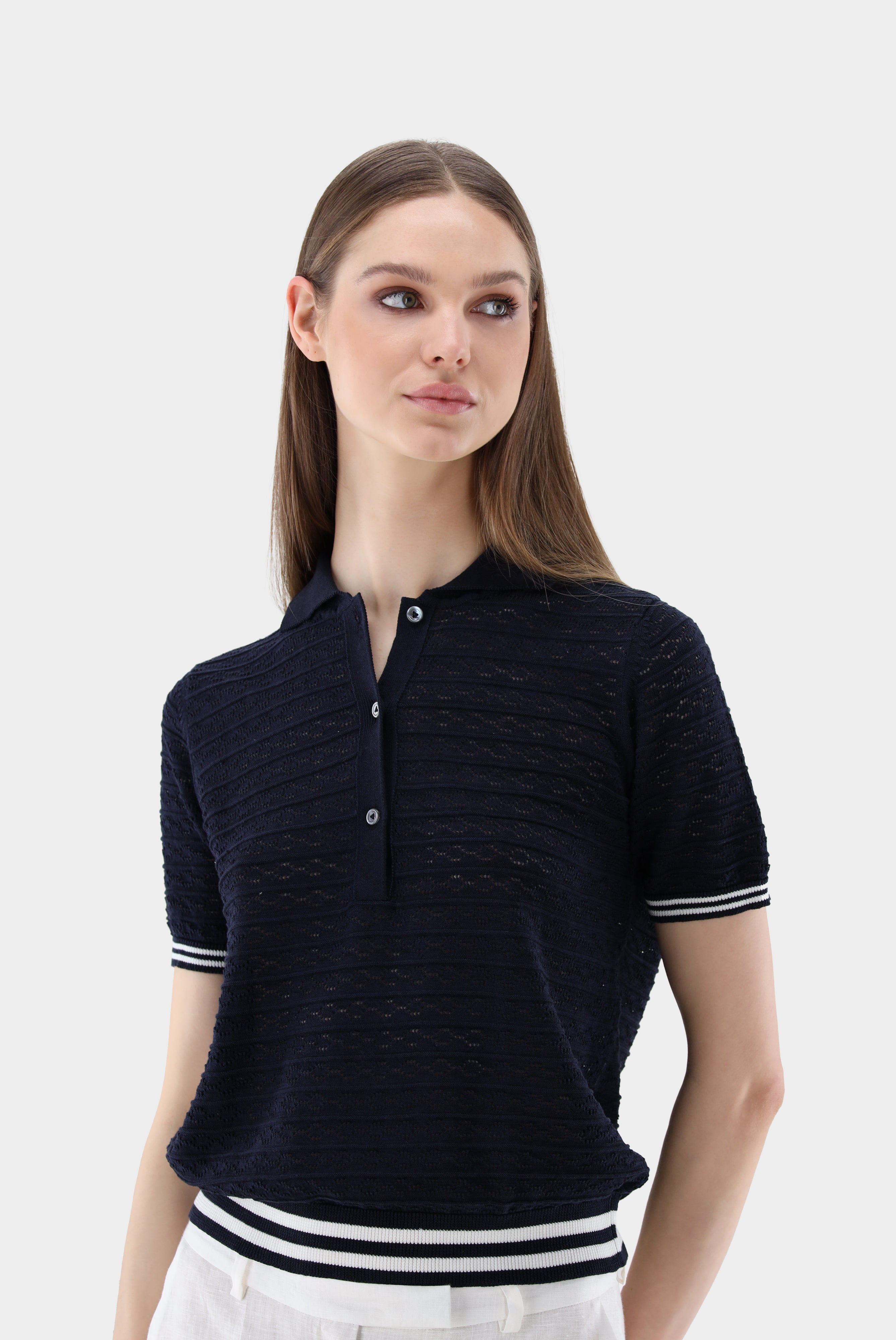 Strick Polo mit Pointelle Muster