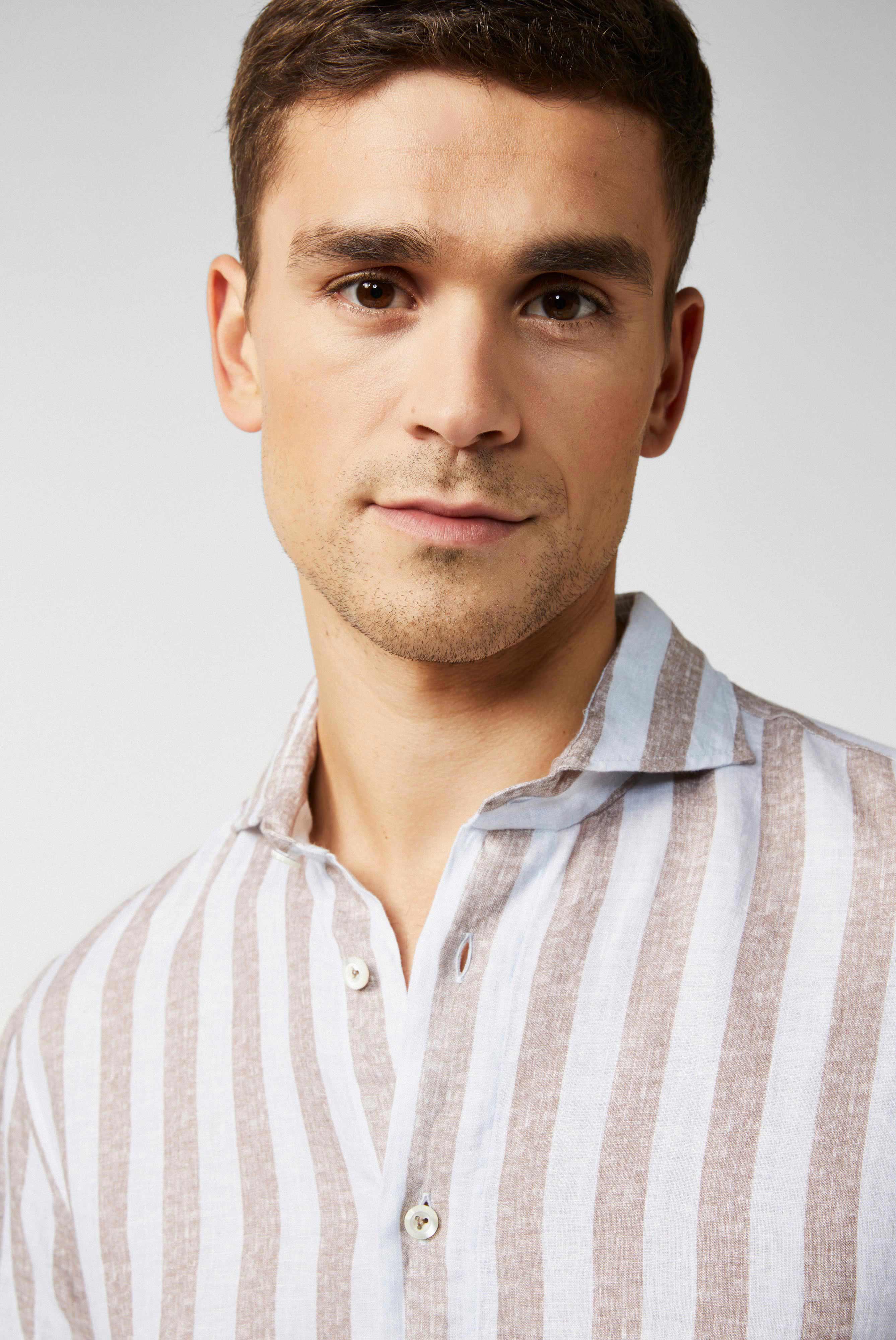 Leinenhemd mit zweifarbigem Streifendruck Beige